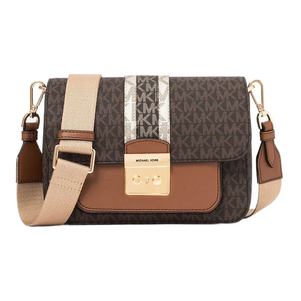 MICHAEL KORS Sloan Покрытый холст Курьерская сумка Сумка через плечо Средняя Женская Коричневый и Умбра