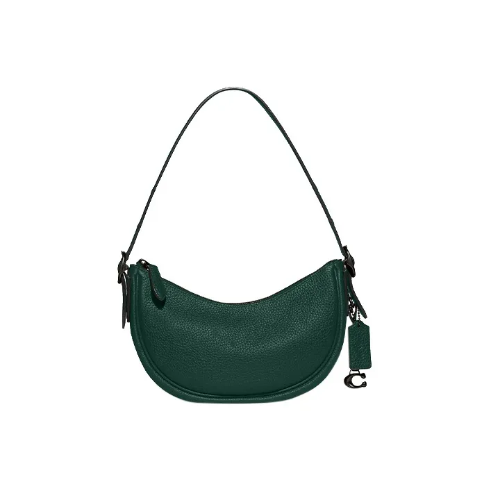 COACH Luna Pebbled Leather Handbag, Shoulder Bag Women's Forest Green