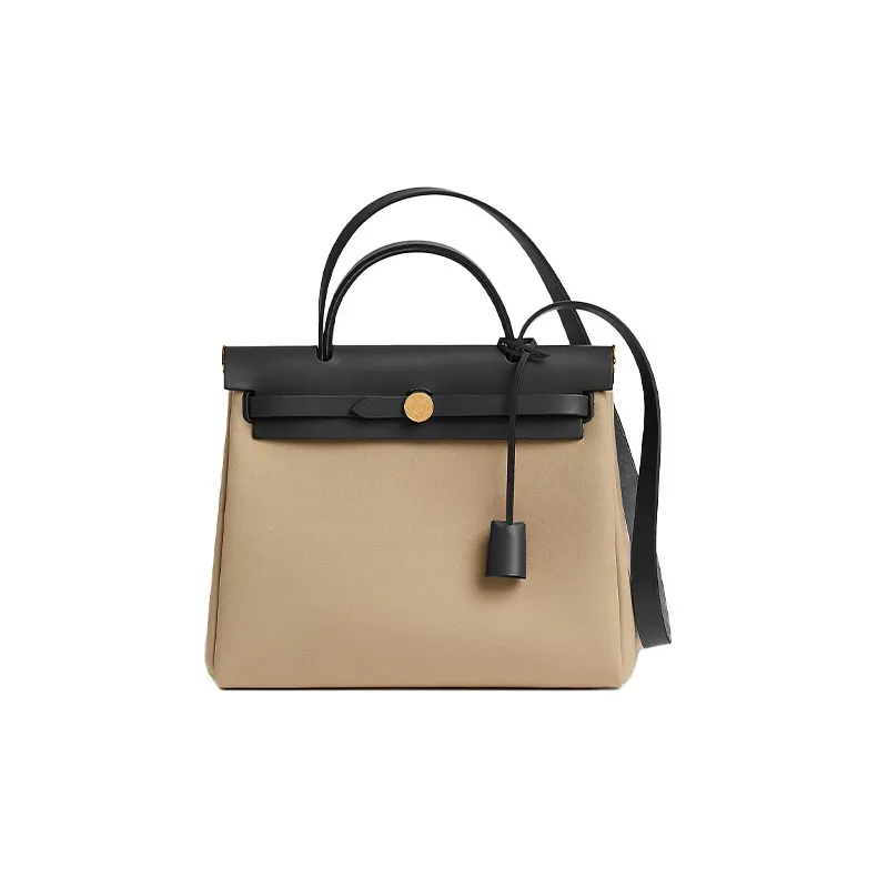 HERMES Herbag Zip Canvas With Leather Handbag, Shoulder Bag, Crossbody Bag Women's Trench Coat Beige/Black