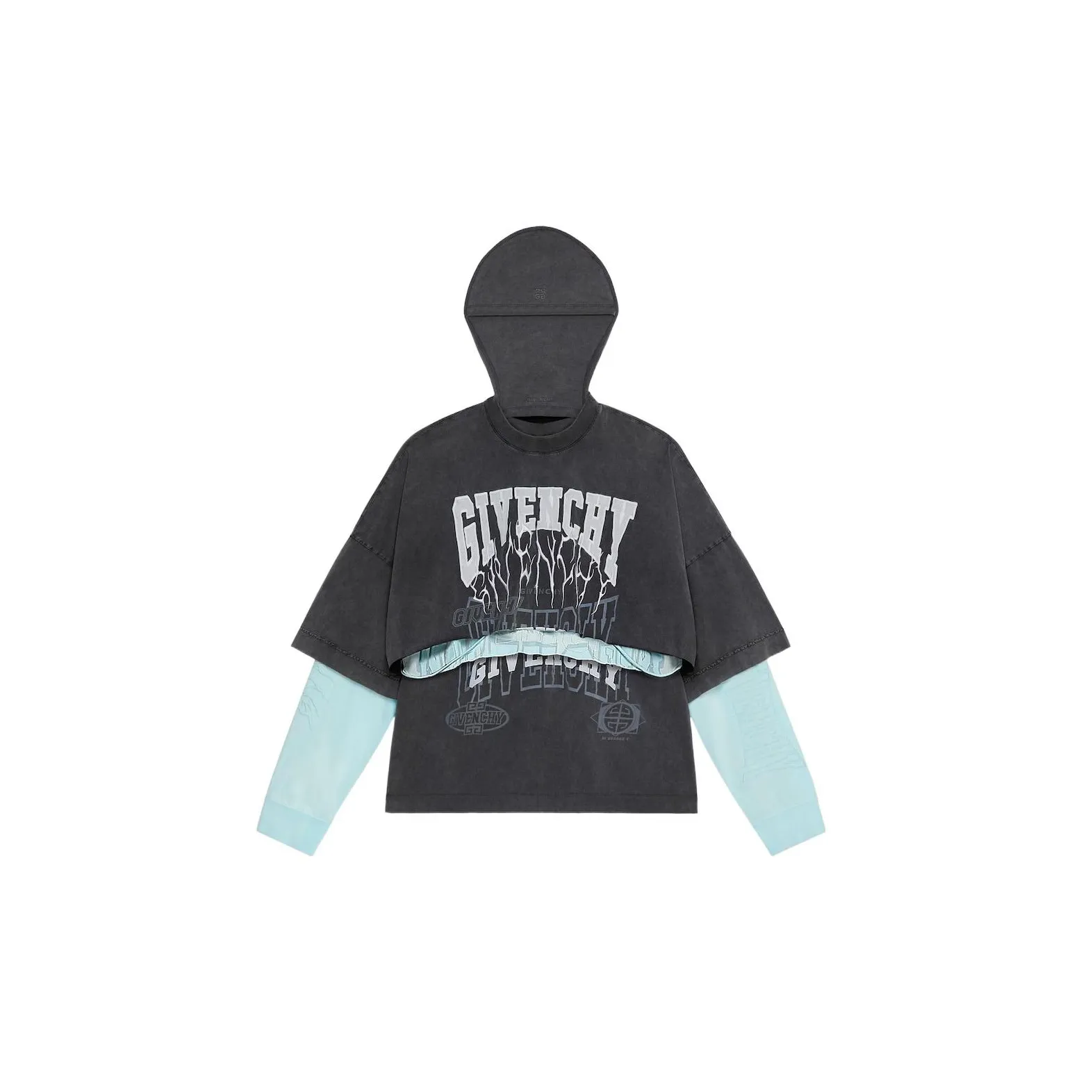 Givenchy Layered Long Sleeve Graphic T Shirt With Balaclava