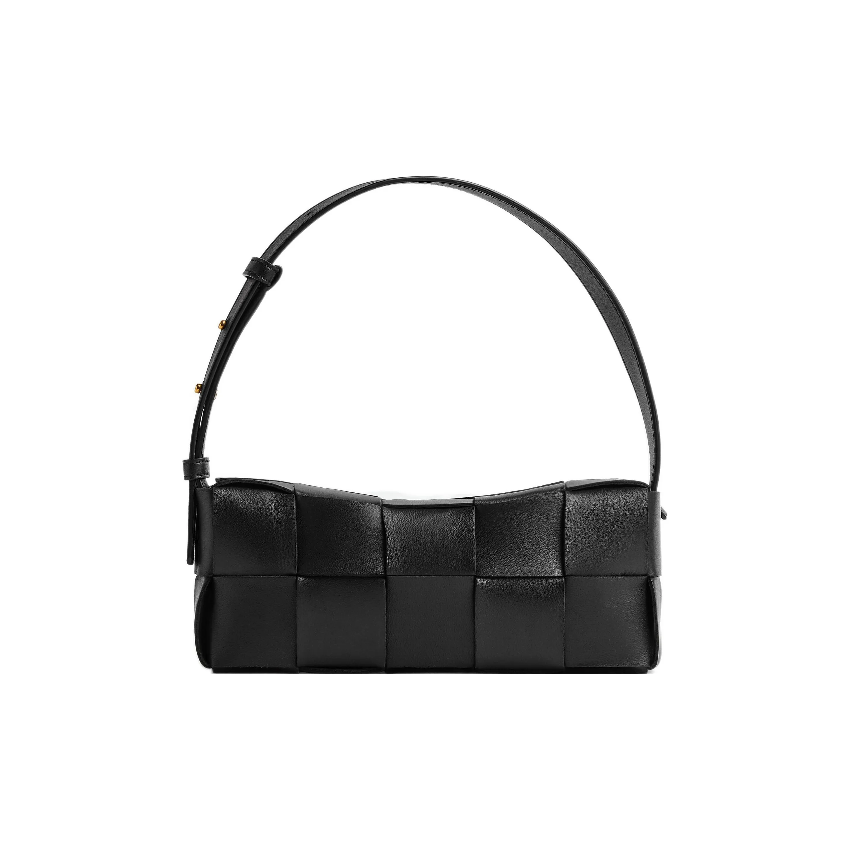 Bottega Veneta Brick Cassette Shoulder Bag Small Intreccio Black