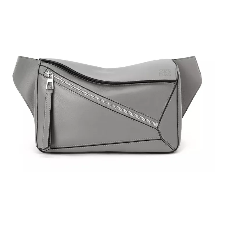 LOEWE Puzzle Smooth Cow Leather Sling Bag, Fanny Pack Small Size Women's Asphalt Gray