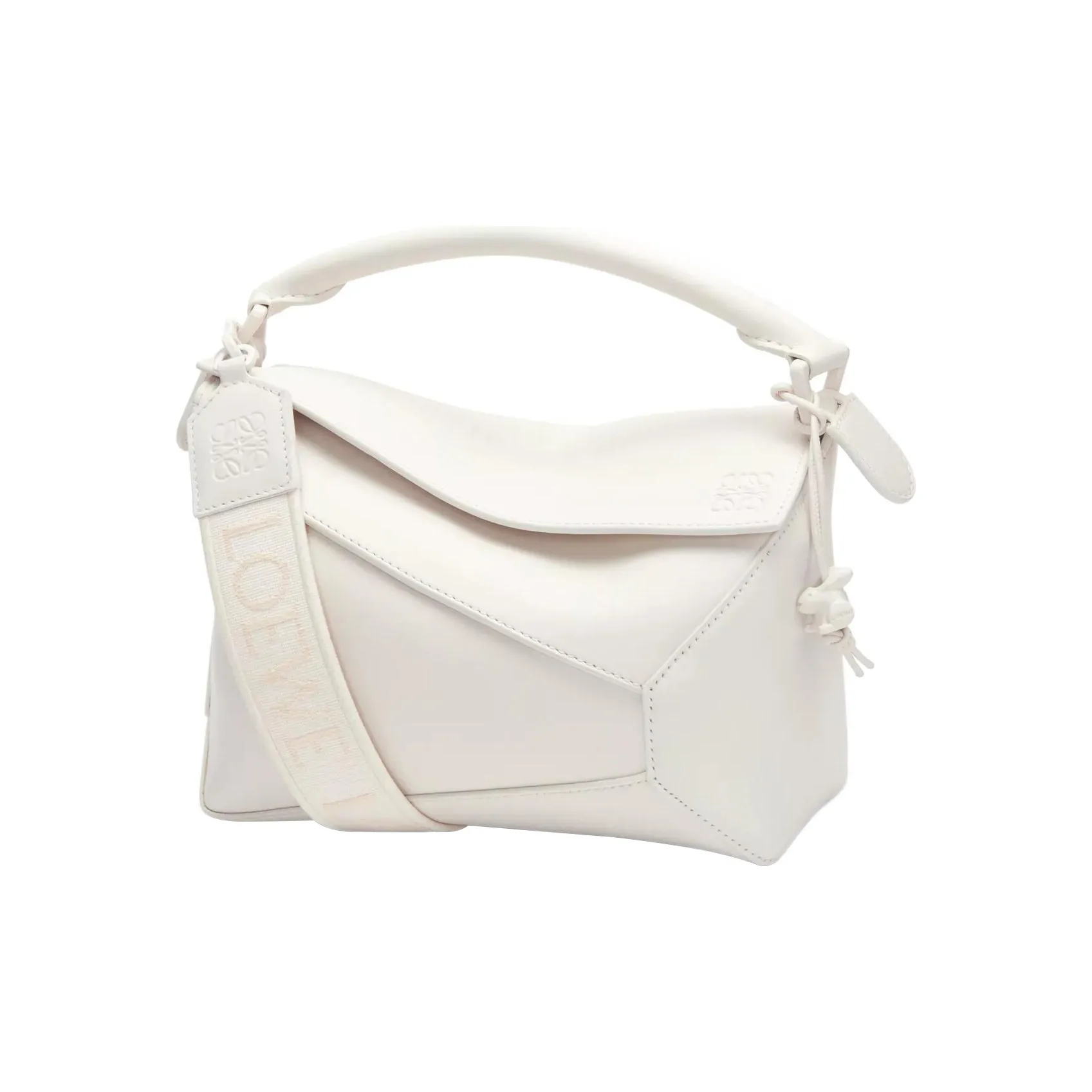 LOEWE Puzzle Satin Cow Leather Shoulder Bag, Crossbody Bag, Handbag Trumpets Women's White Glaze