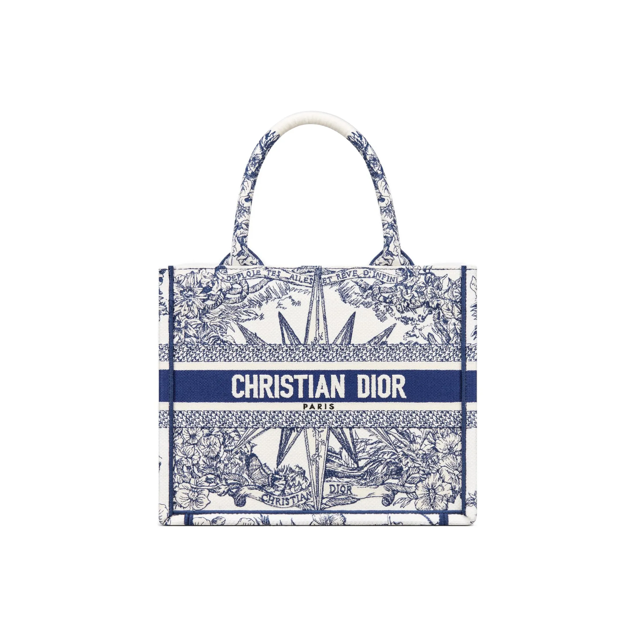 DIOR BookTote Embroidery Tote Bag, Shopping Bag, Handbag Trumpets Women's Blue/White