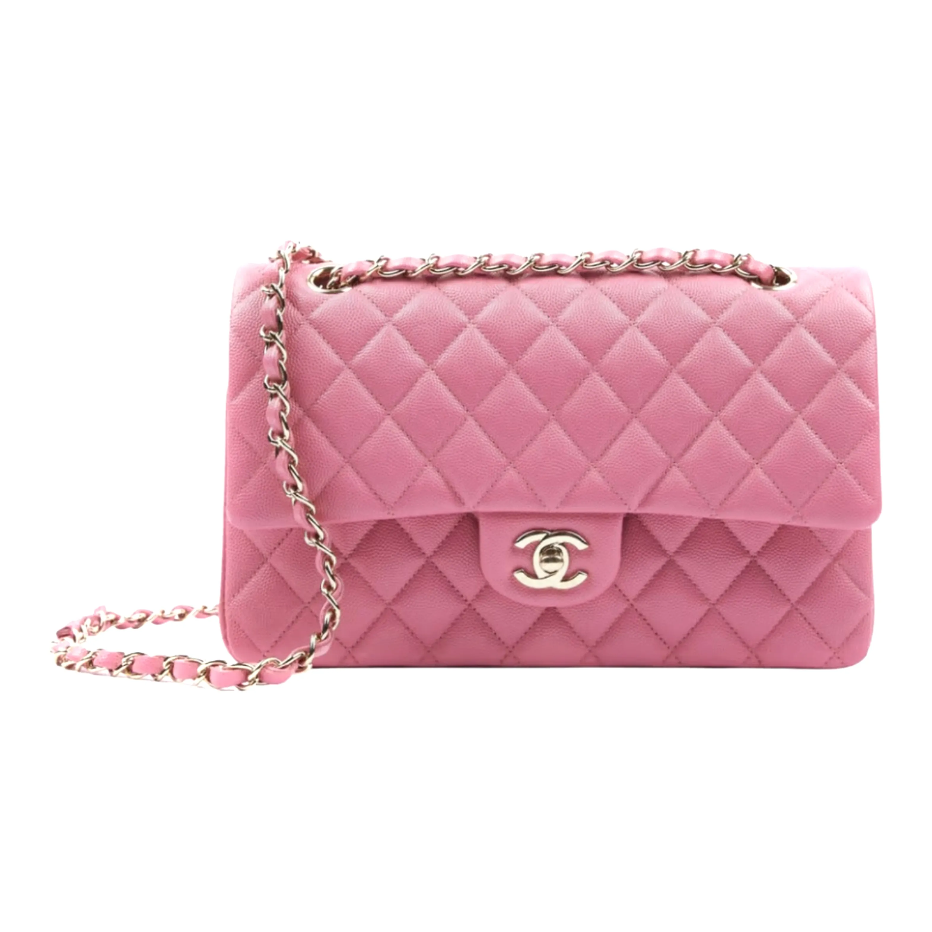 CHANEL Classic Flap CF Grain Calfskin Flap Bag, Shoulder Bag, Crossbody Bag Medium Size Women's Rubber Pink