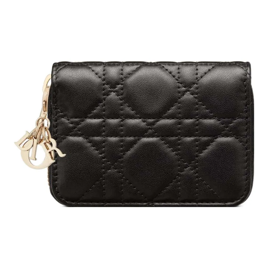 DIOR Lady Dior Sheepskin Wallet Small Size Women
s Black