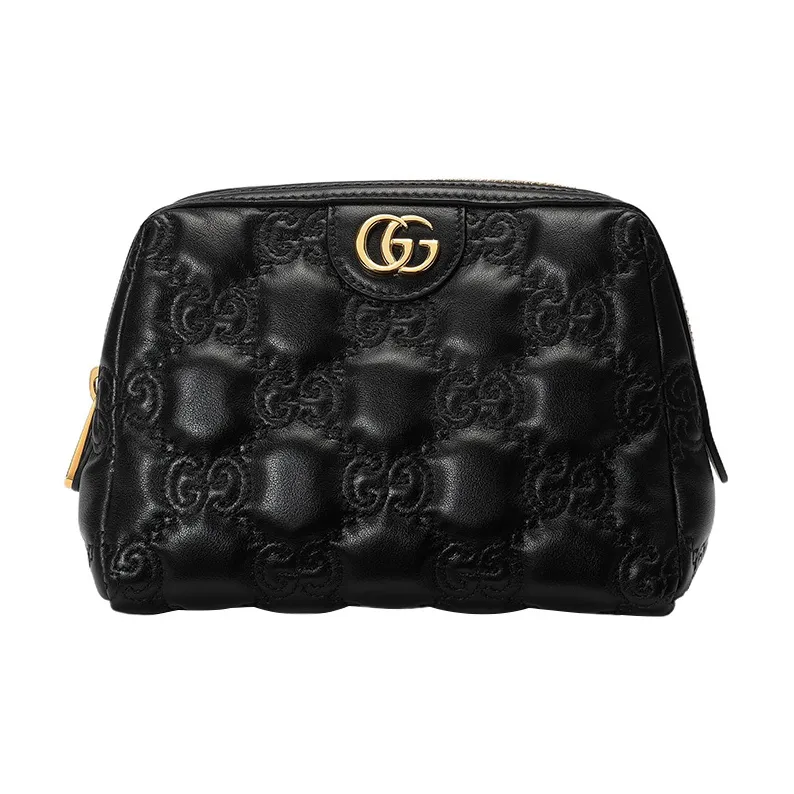 GUCCI GG Matelassé Leather Clutch Storage Bag Makeup Bag Trumpets Women's Black