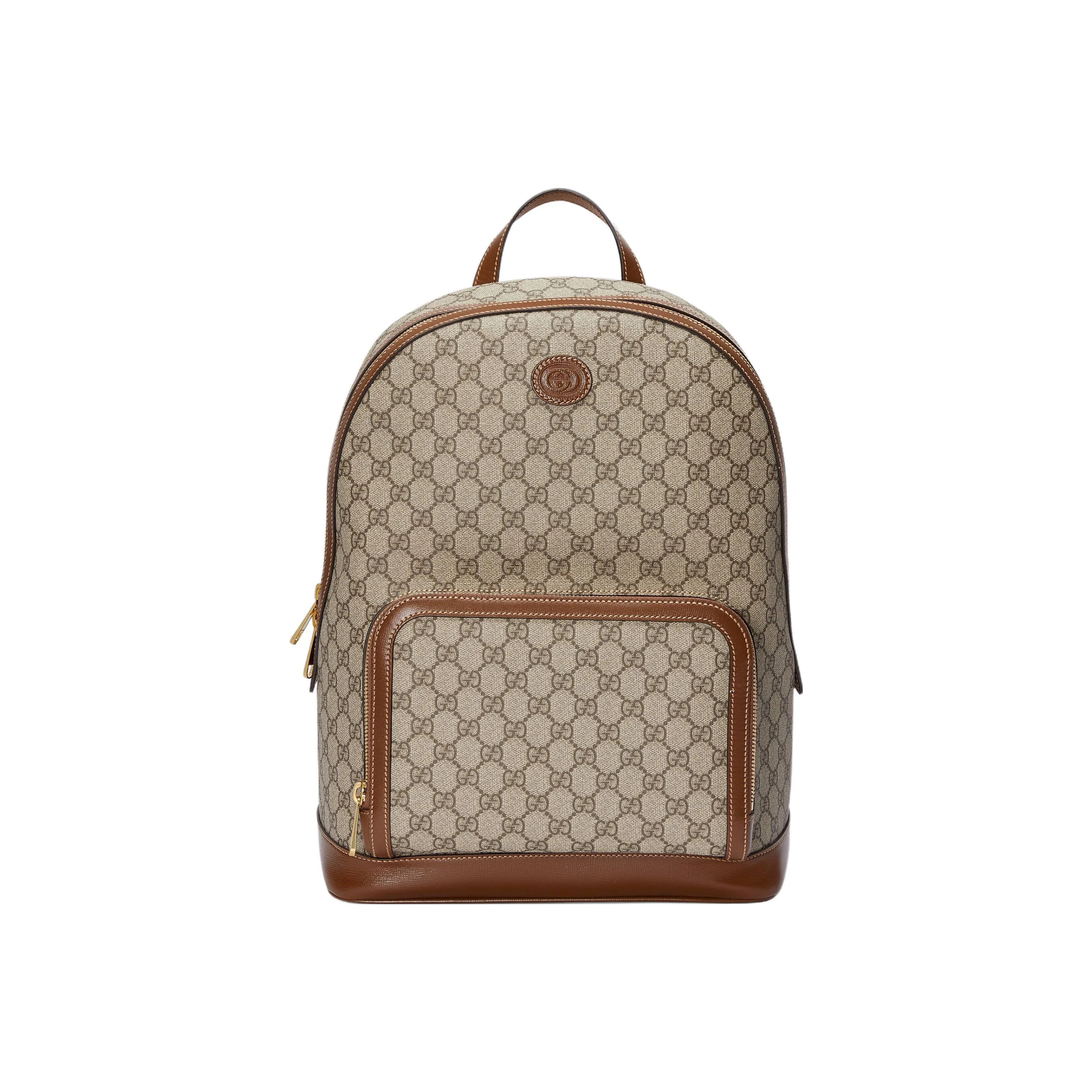 GUCCI GG Retro Series Canvas With Leather Trim Backpack Backpack Men's Beige/Ebony