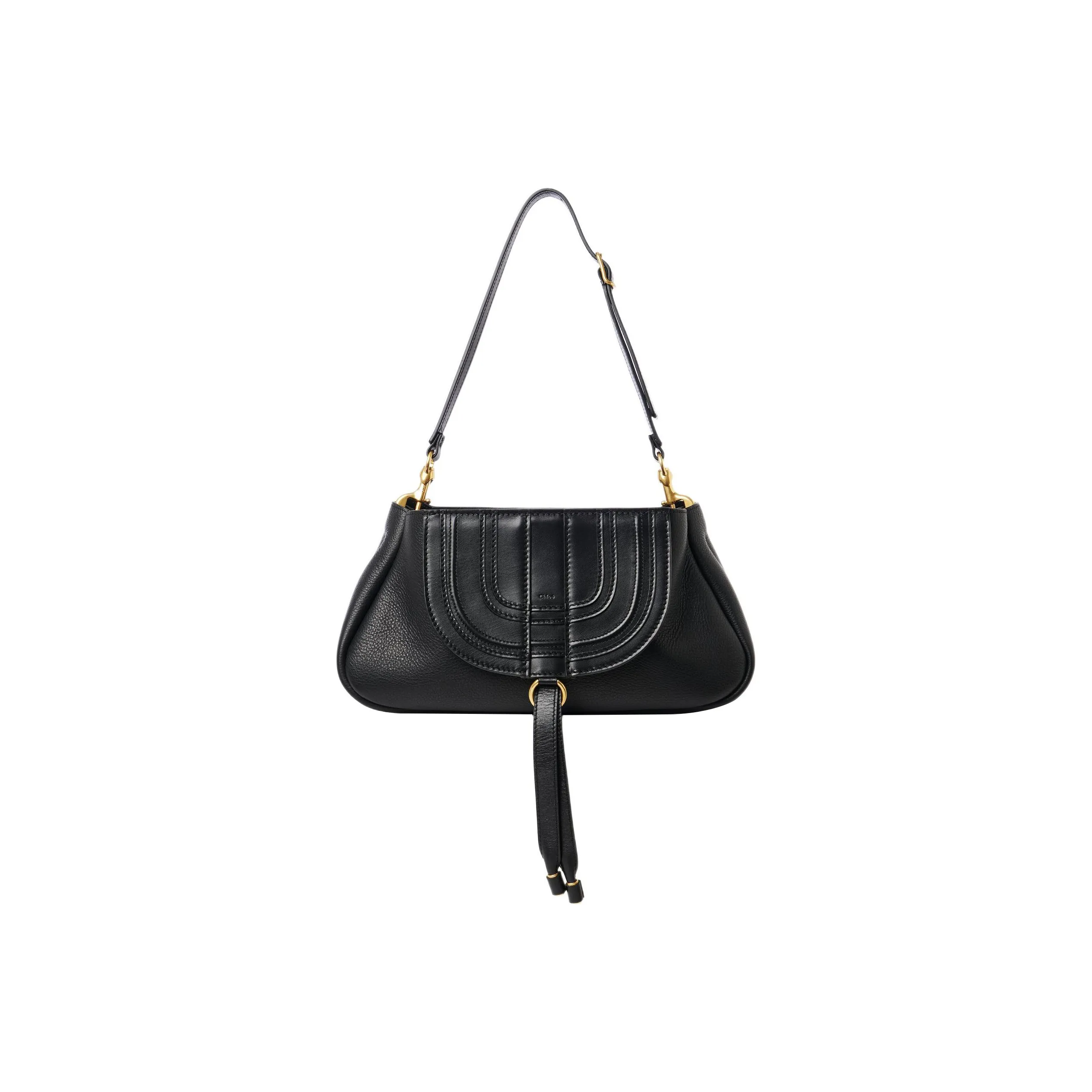 Chloe Marcie Grained Calfskin Shoulder Bag One Shoulder Portable Clutch Women's Black