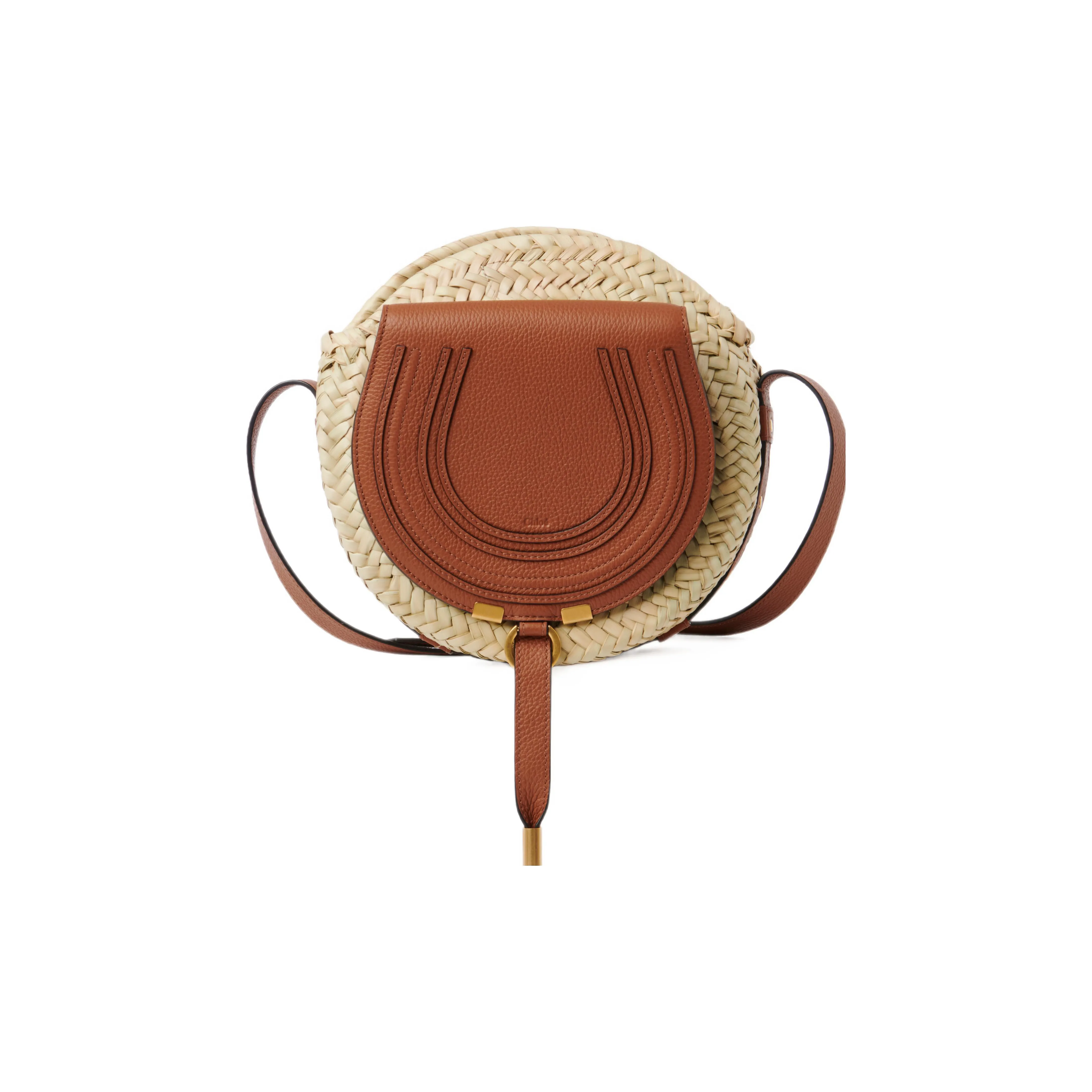 Chloe Marcie Raffia With Grain Calfskin Handbag, Shoulder Bag, Crossbody Bag Regular Women's Brown