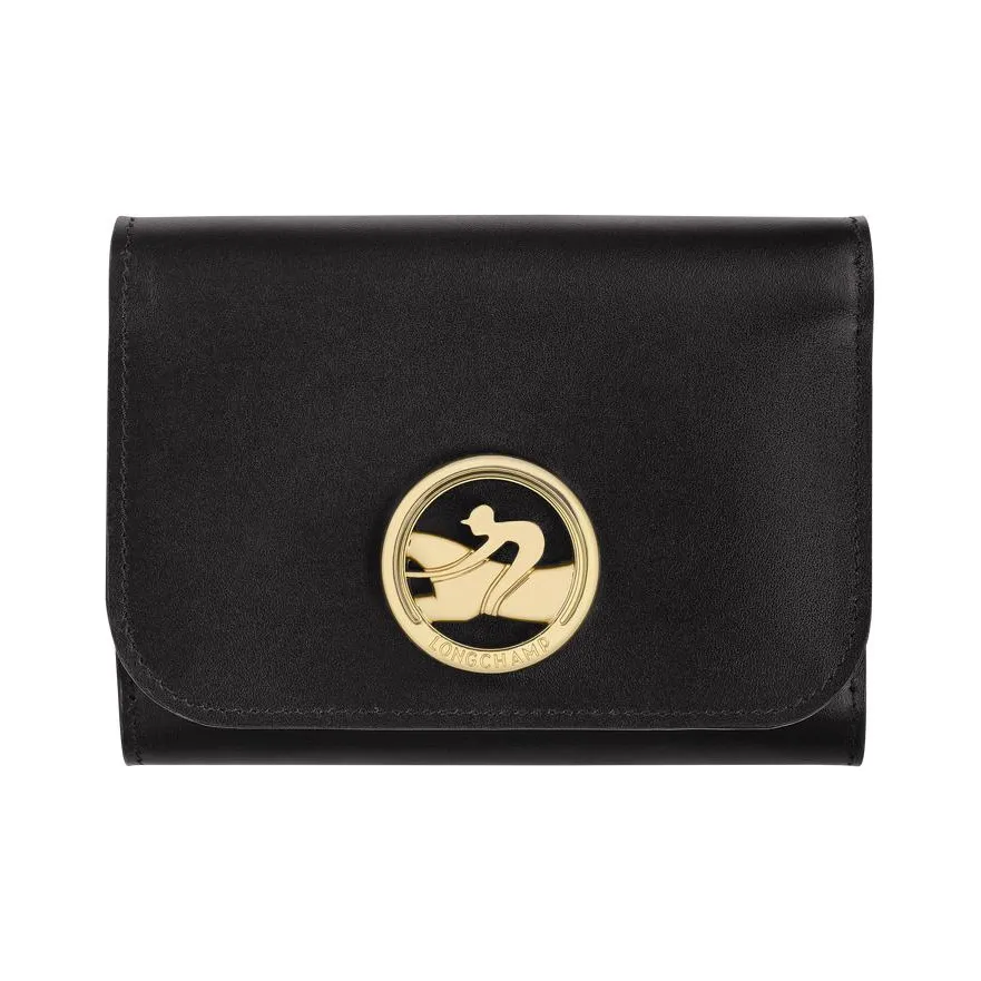 LONGCHAMP BOX TROT Calfskin Card Holder, Wallet Women
s Black