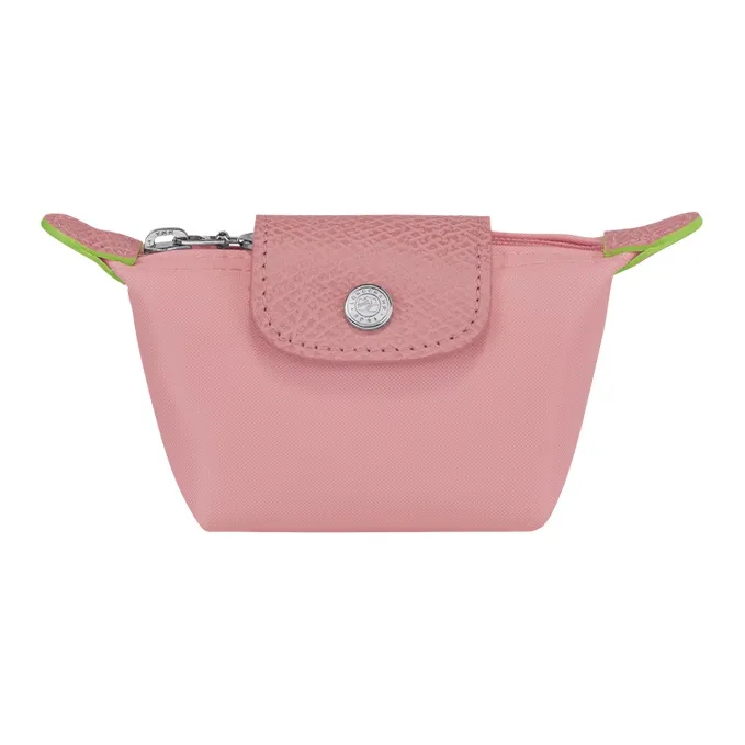 LONGCHAMP Le Pliage Green Cow Leather Trim Clutch Coin Purse Women's Pink