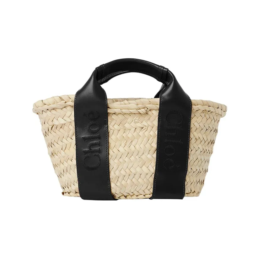 Chloe Raffia With Smooth Calfskin Shoulder Bag, Crossbody Bag, Handbag Trumpets Women's Black