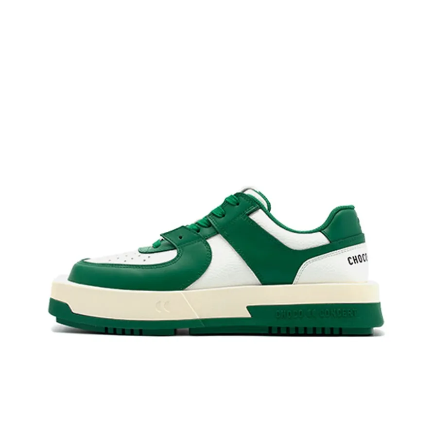 CHOCO CONCERT Cow Leather Round And Square Asymmetrical Sneaker Stylish Skateboarding Shoes Unisex Green