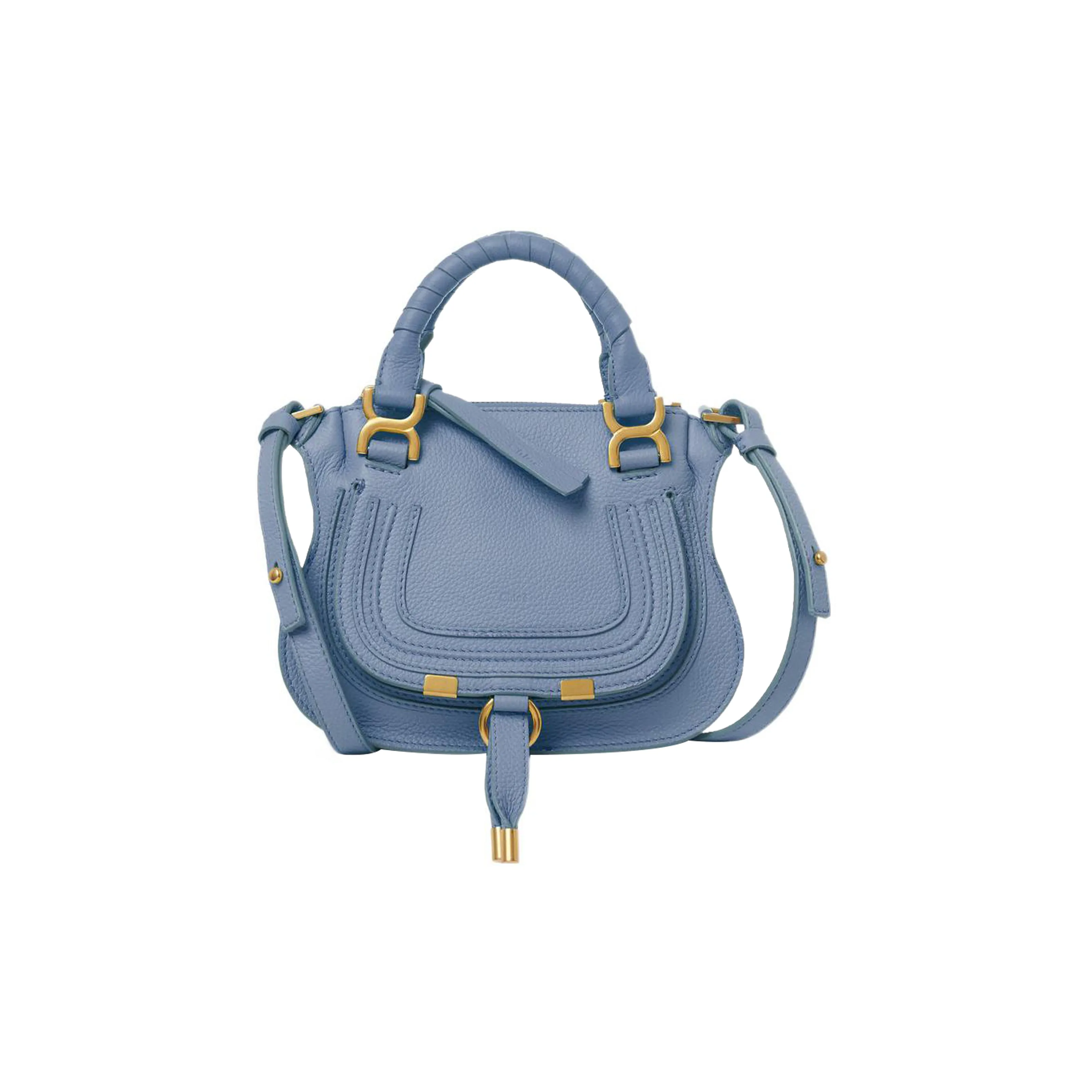 Chloe Marcie Grained Calfskin Shoulder Bag Crossbody Bag Handbag Mini Women's Light Blue