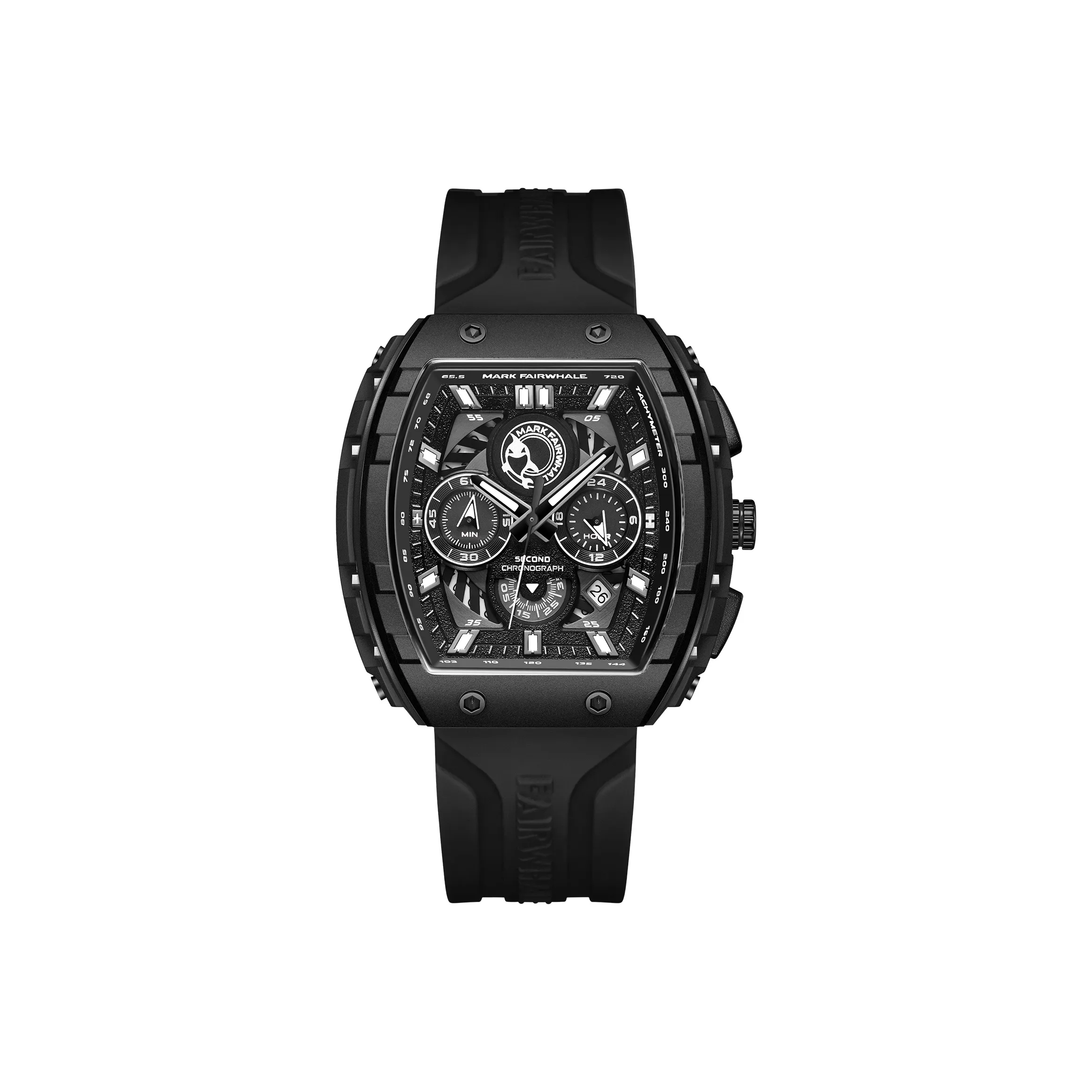 FAIRWHALE Tiger Whale Collection Мужские часы Кварцевый механизм Силиконовый ремешок Часы Мужские Черный циферблат