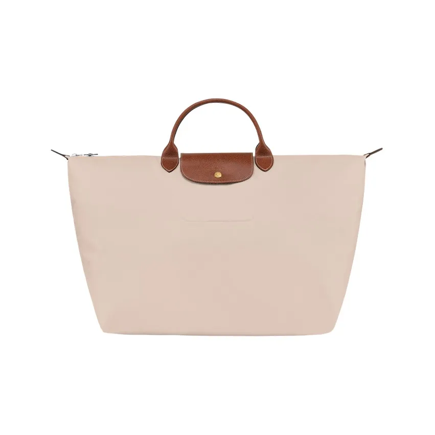LONGCHAMP Le Pliage Canvas With Leather Trim Canvas Bag, Travel Bag, Handbag Tubas Women's Beige
