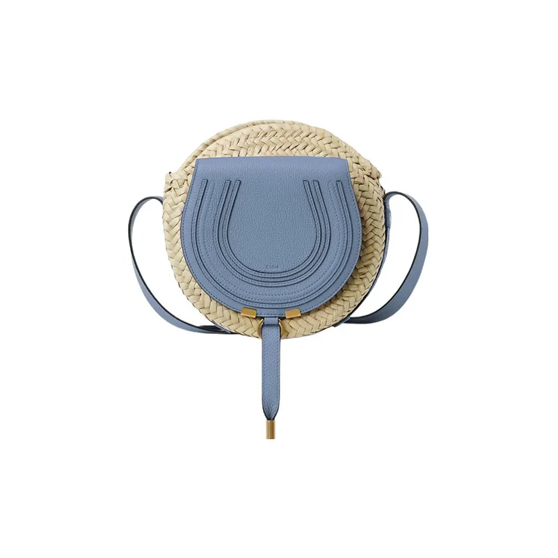 Chloe Marcie Рафия Волокно Телячья Кожа Сумка через плечо Сумка на плечо Женская Синяя