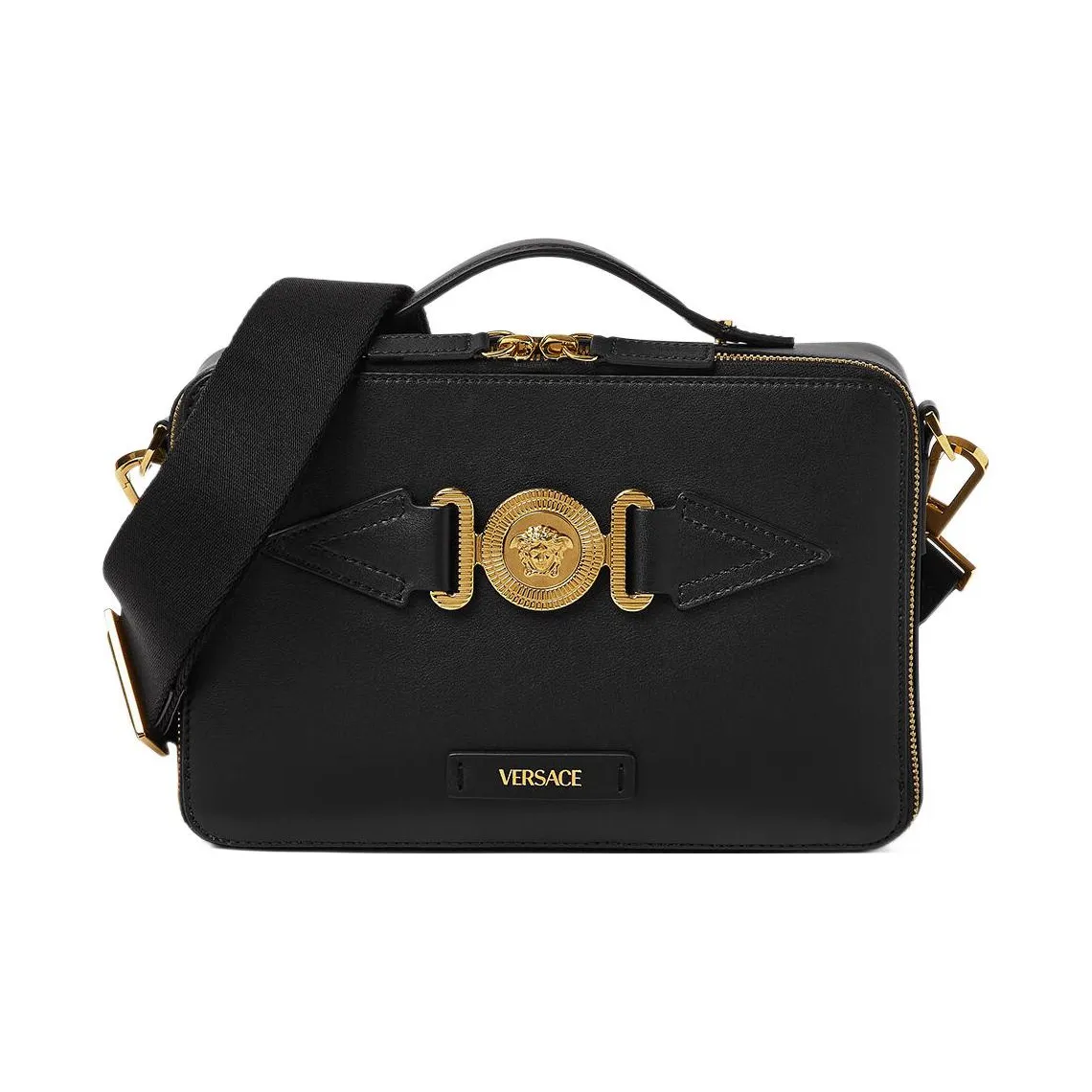VERSACE Calfskin Crossbody Bag Shoulder Bag Men's Black