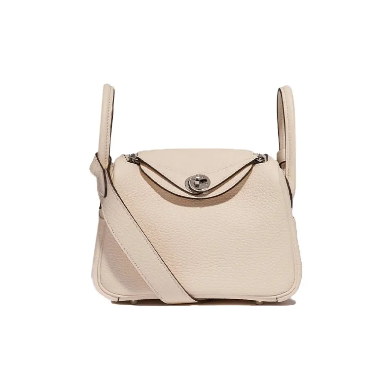 HERMES Lindy Taurillon Clemence Cow Leather Handbag, Shoulder Bag, Crossbody Bag Mini Women's I2 Nata Cream White