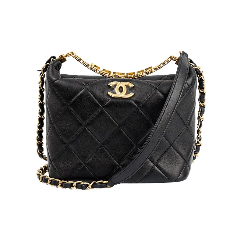 CHANEL Sheepskin Hobo Bag, Lunch Bag, Shoulder Bag, Crossbody Bag, Handbag Women's Black