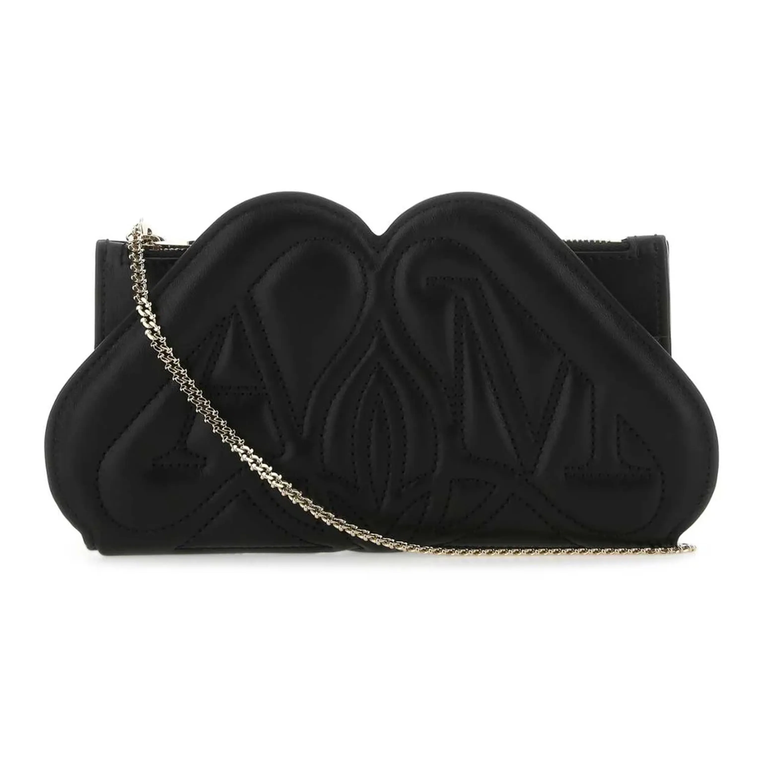 Alexander McQueen Calfskin Chain Wallet, Crossbody Bag, Shoulder Bag Women's Black