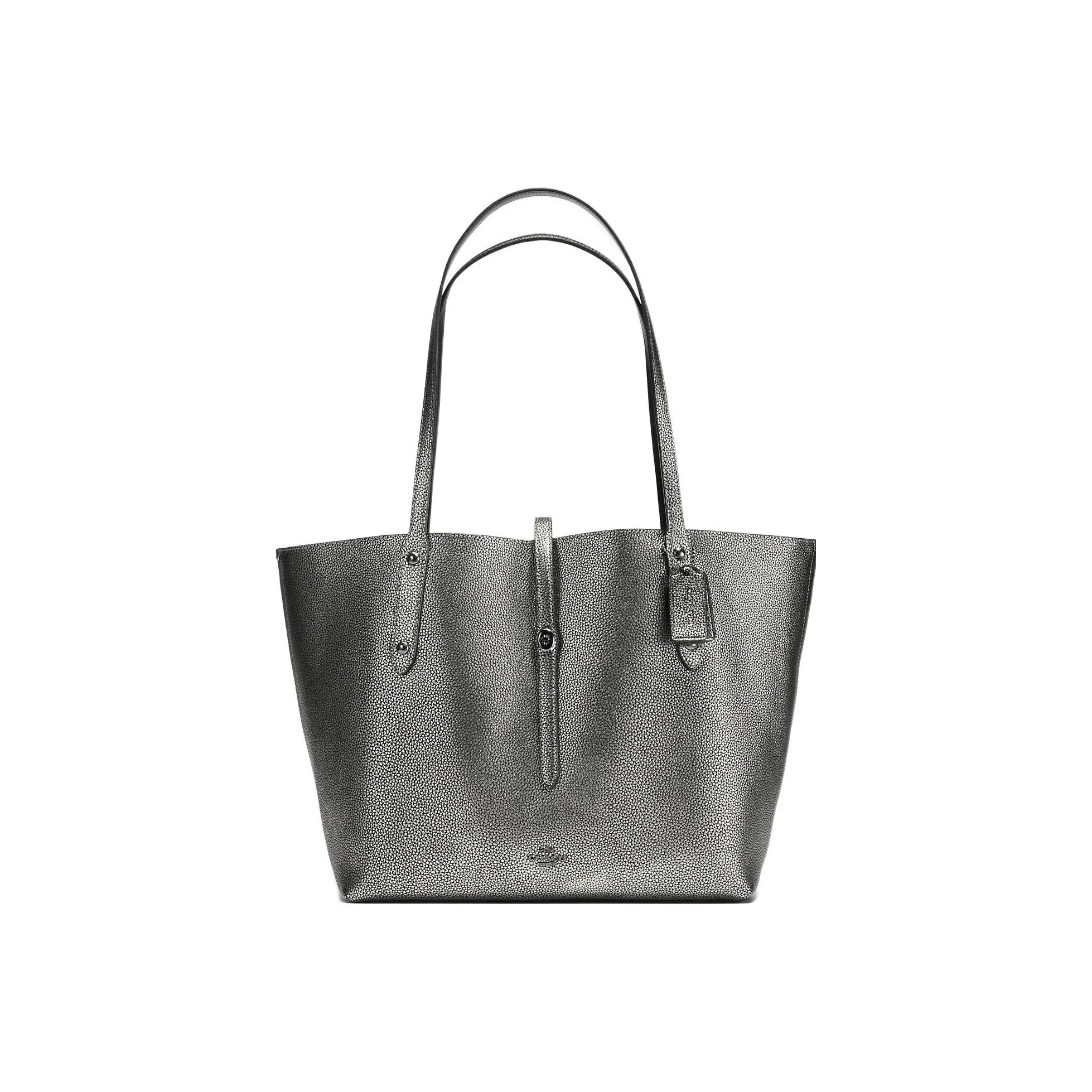 COACH Market Tote Pebbled Leather Handbag, Shoulder Bag Tubas Women's Gray Silver