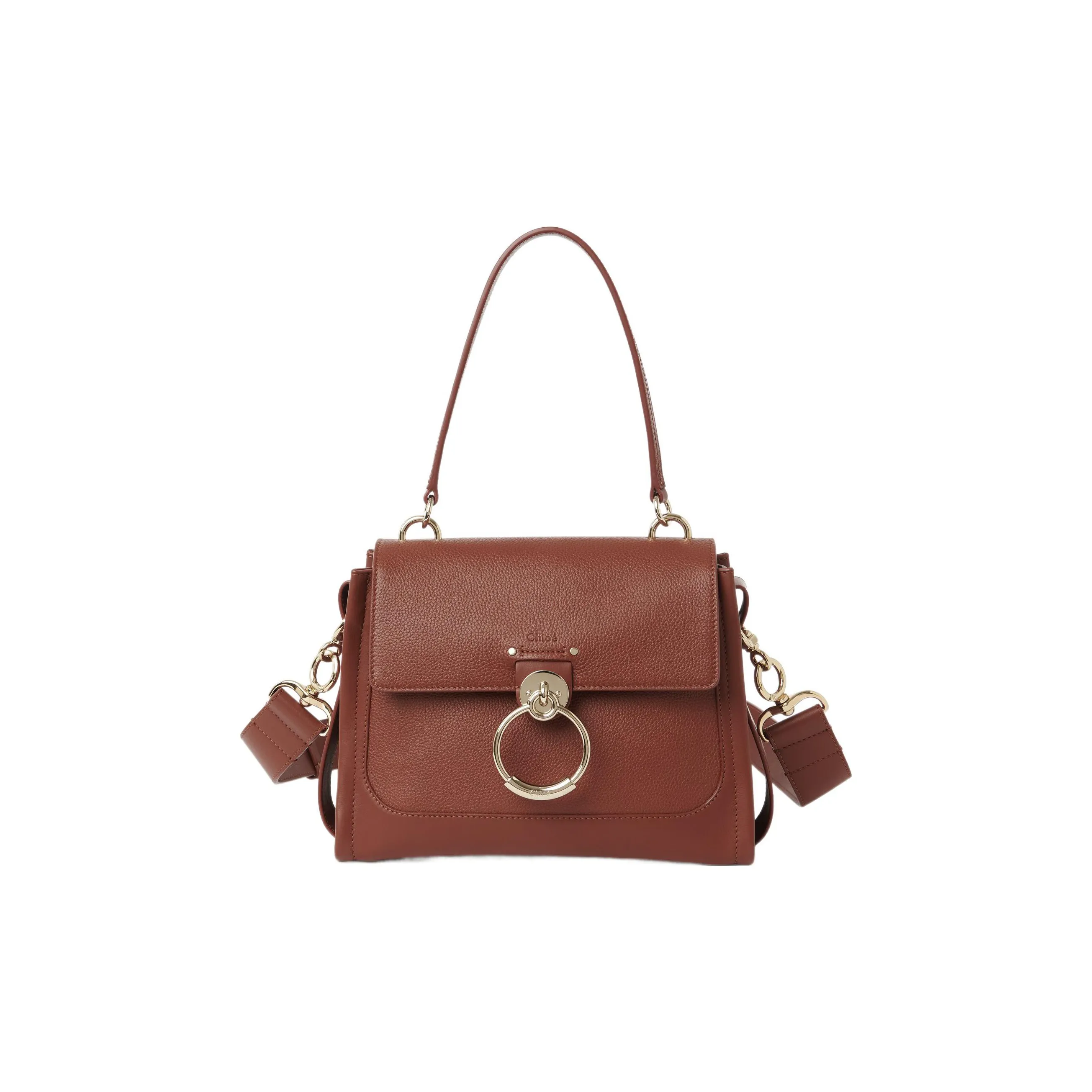 Chloe Tess Grain Calfskin And Smooth Finish Calfskin Handbag, Shoulder Bag Trumpets Women's Red Brown