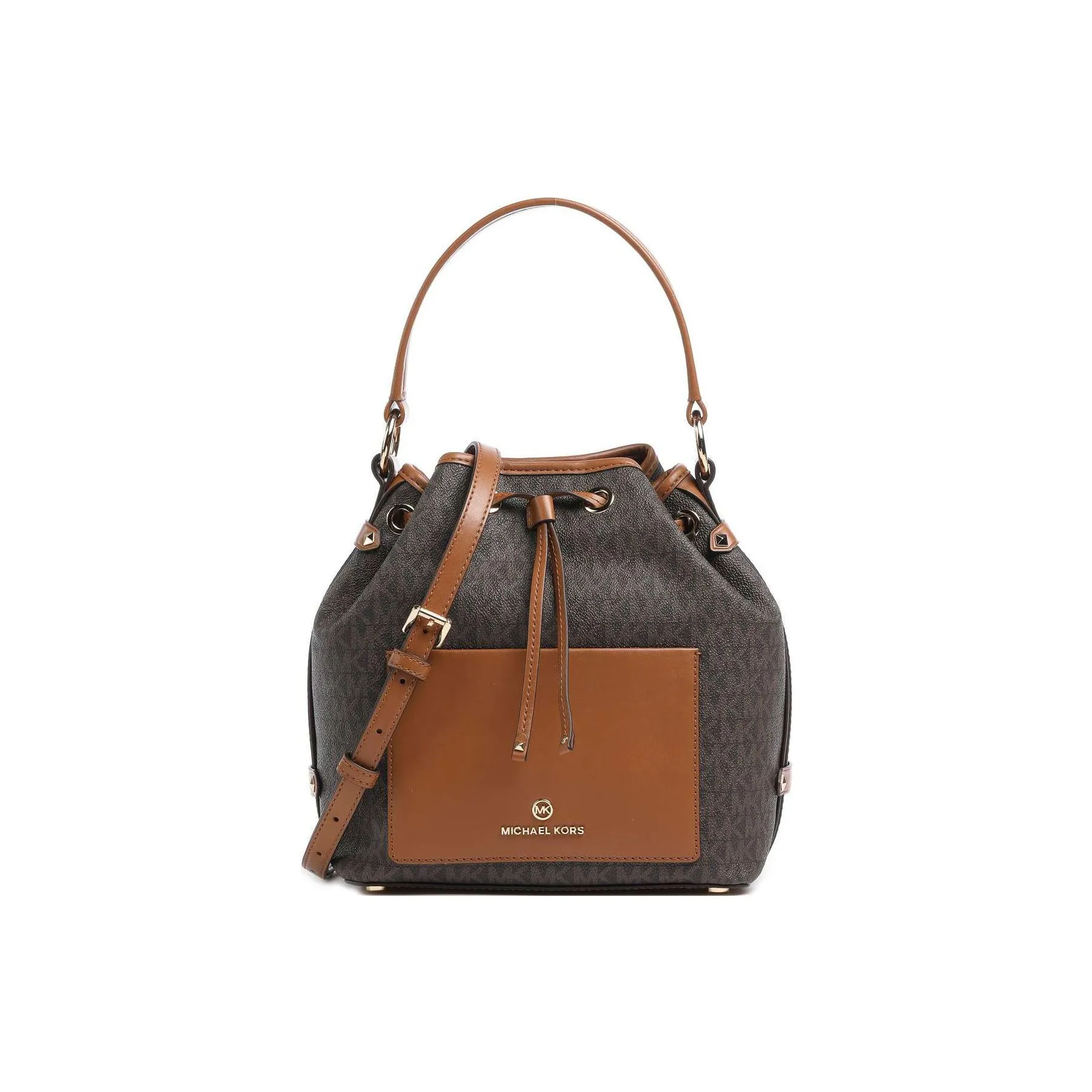 MICHAEL KORS Canvas With Leather Bucket Bag, Shoulder Bag, Crossbody Bag, Handbag Medium Size Women's Brown