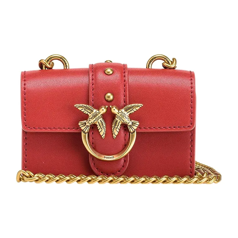 PINKO Love Icon Кожа с Овчина Сумка через плечо Женская Оранжевая Красная