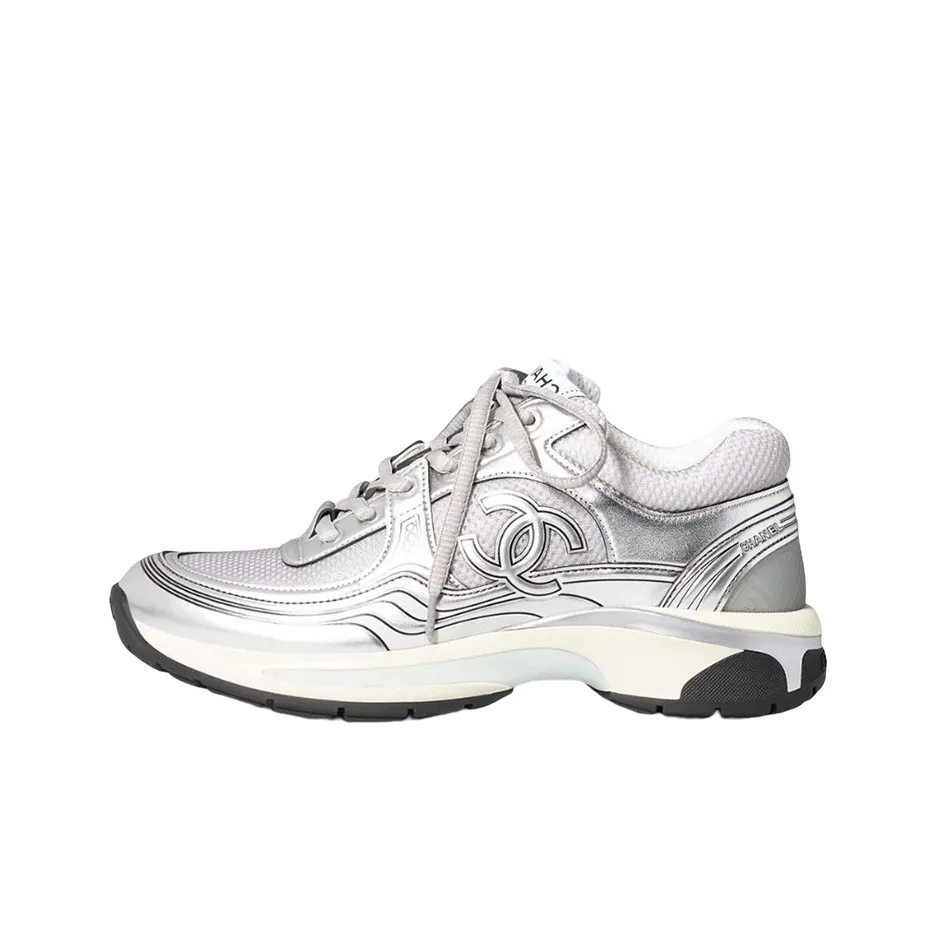 CHANEL Low Top Casual Shoes Women's Silver Gray