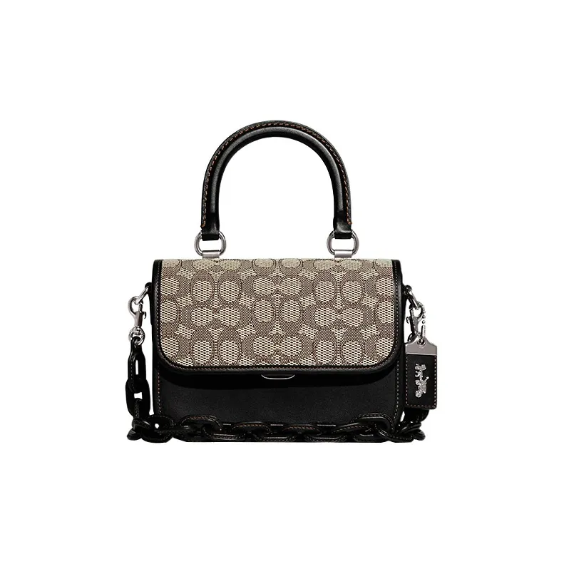COACH Rogue Fabric With Glove Tanned Leather Shoulder Bag, Crossbody Bag, Handbag Trumpets Women's Taupe & Black