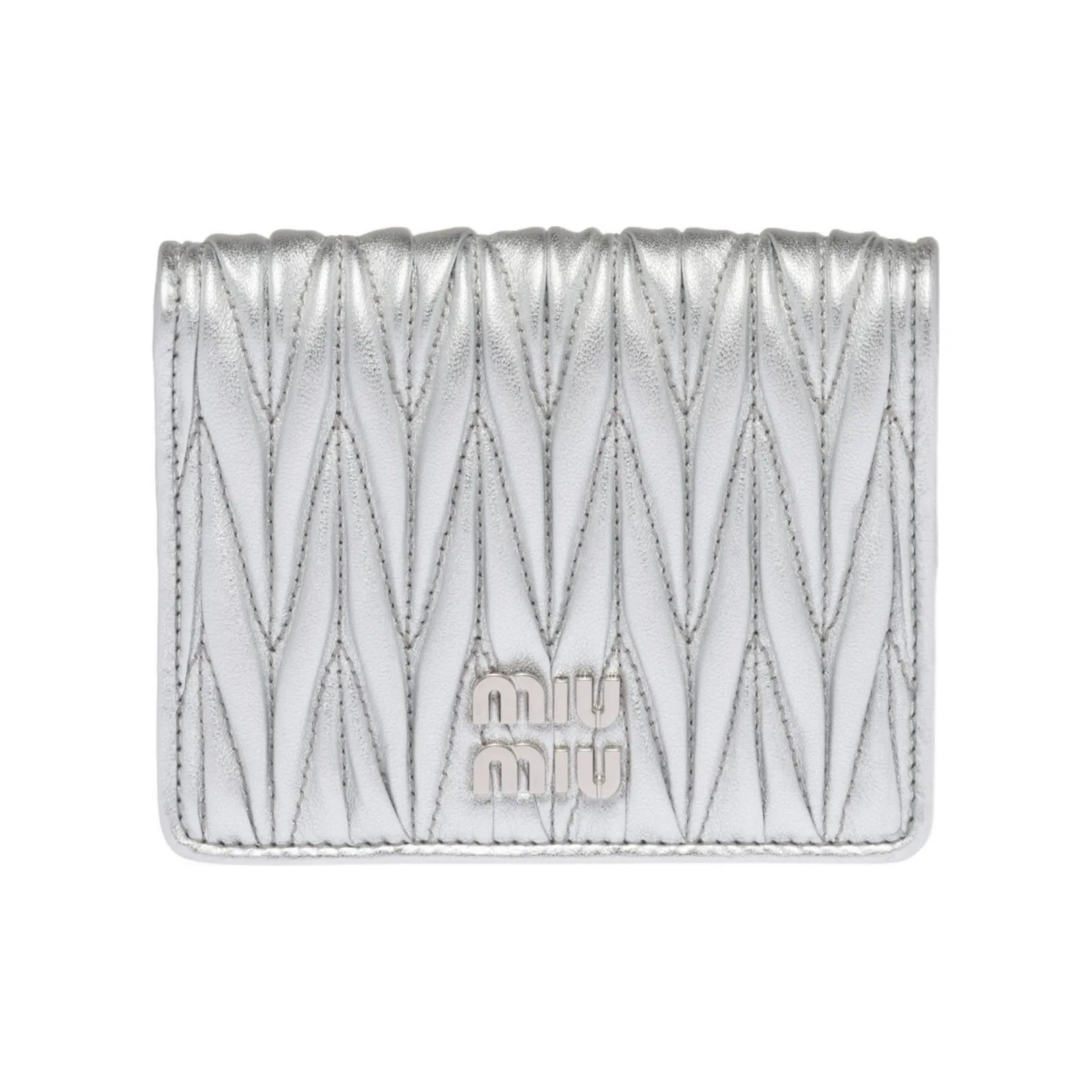 MIU MIU Matelassé Quilting Soft Sheepskin Card Holder, Wallet Trumpets Women's Silver