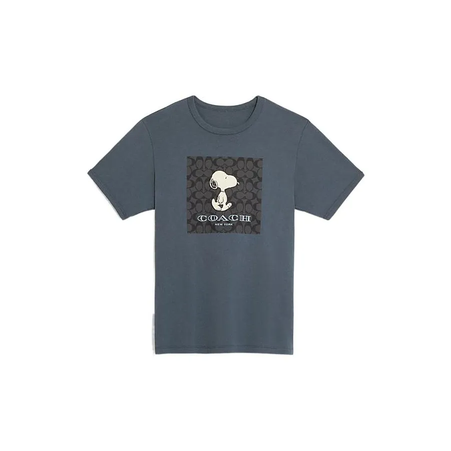 COACH Cartoon Dog Print Crew Neck Short Sleeved T Shirt T Shirt Men's Cement