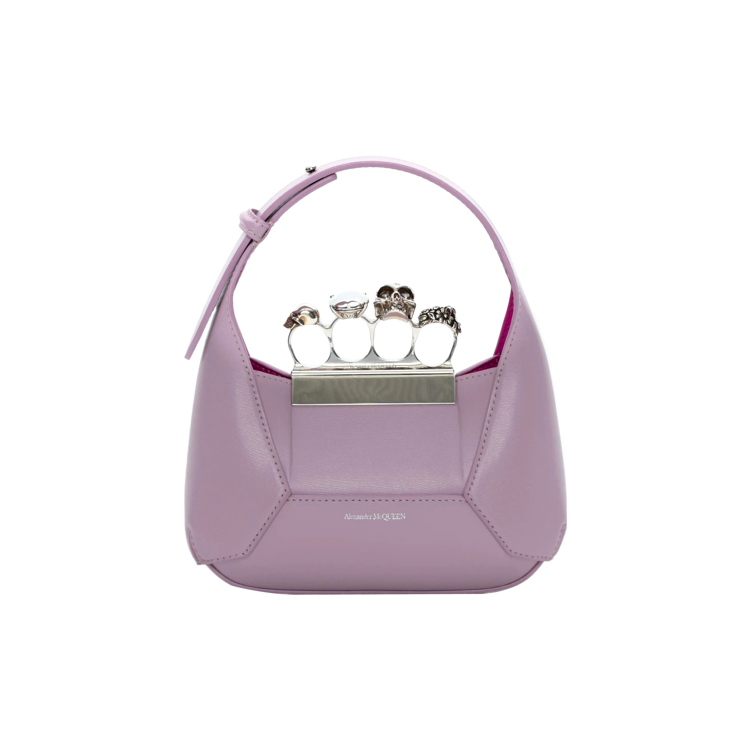 Alexander McQueen Smooth Cow Leather Hobo Bag, Shoulder Bag, Crossbody Handbag Mini Women's Vintage Pink