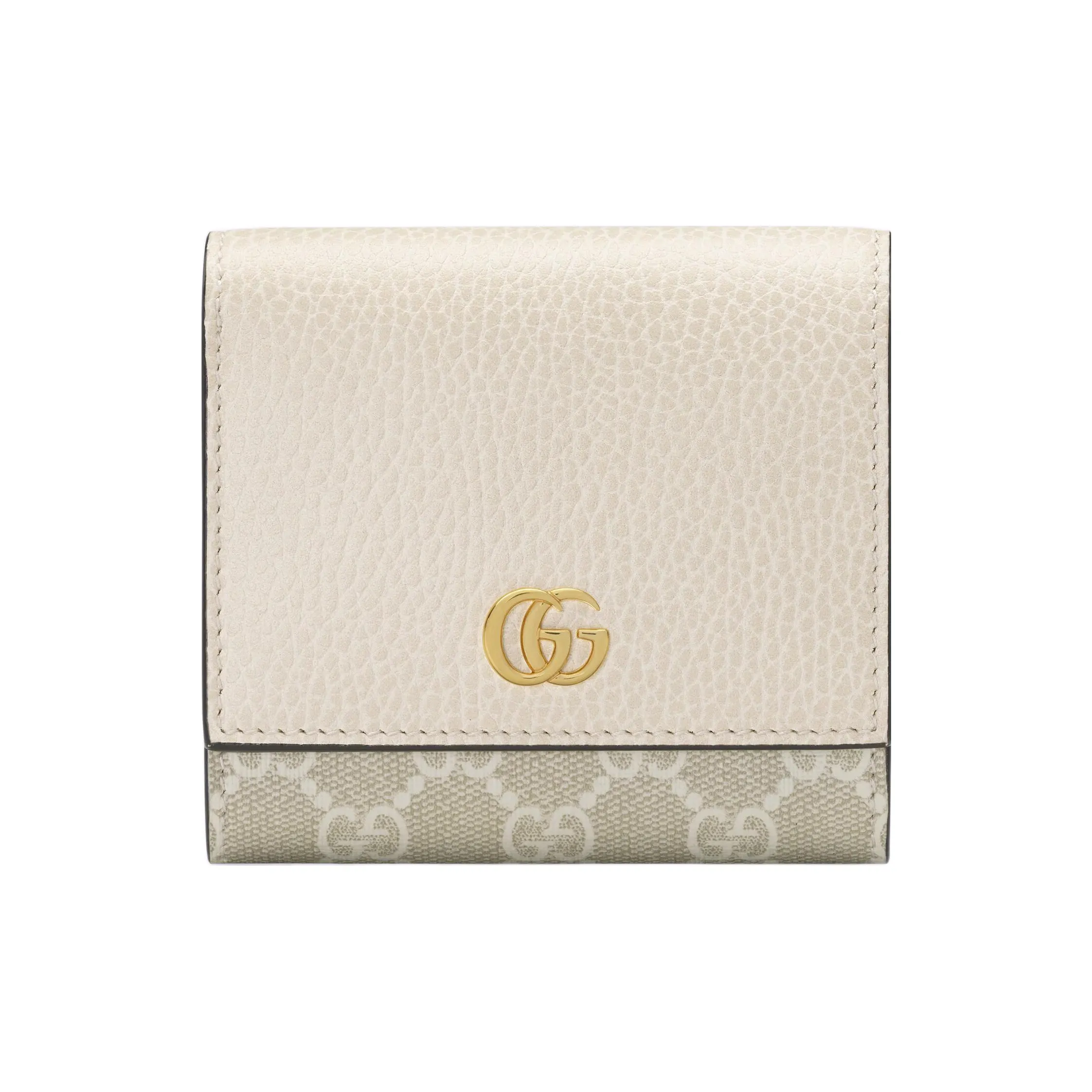 GUCCI GG Marmont Textured Leather With Canvas Wallet Small Size Women's White