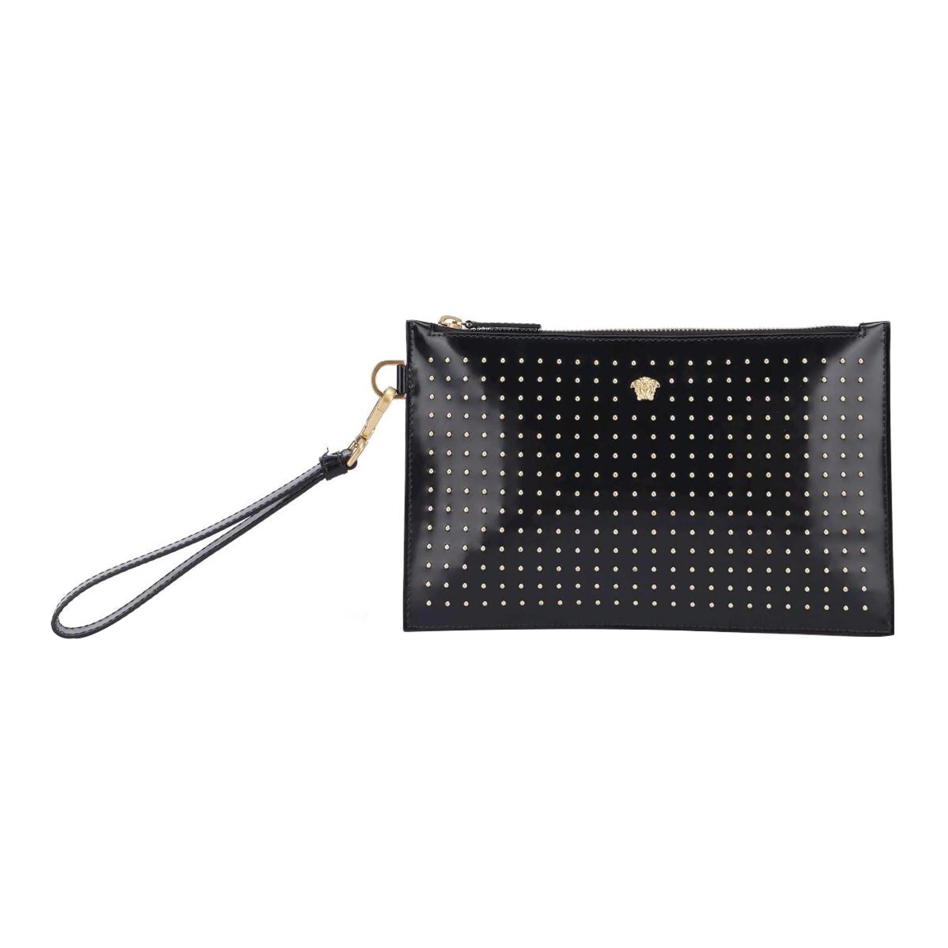 VERSACE Calfskin Wrist Bag Clutch Women's Black