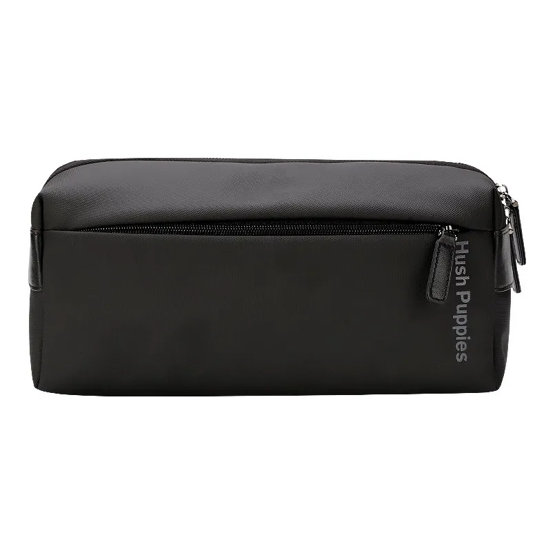 Hush Puppies Nylon Coated Water-Resistant With Top Grain Cow Leather Crossbody Bag Shoulder Bag Men's Black