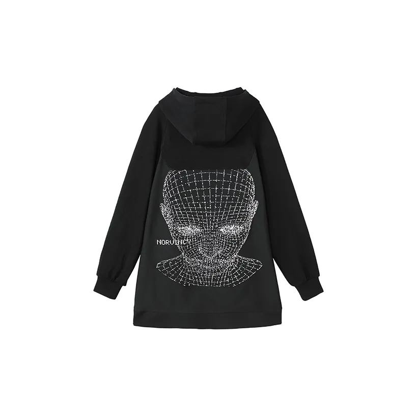 NORVINCY Oversized Hoodie With Half Open Collar From Trendy Brand Unisex Black
