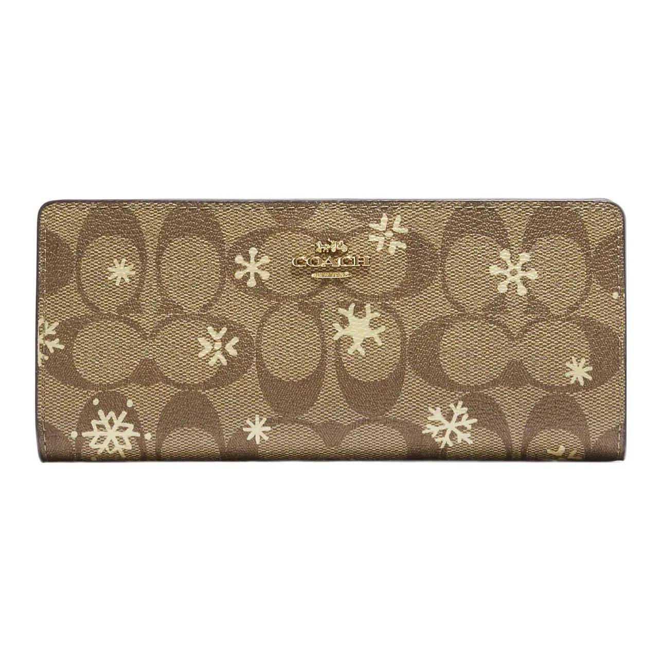 COACH Slim Wallet Coated Canvas With Smooth Leather Card Holder, Wallet Regular Women's Khaki