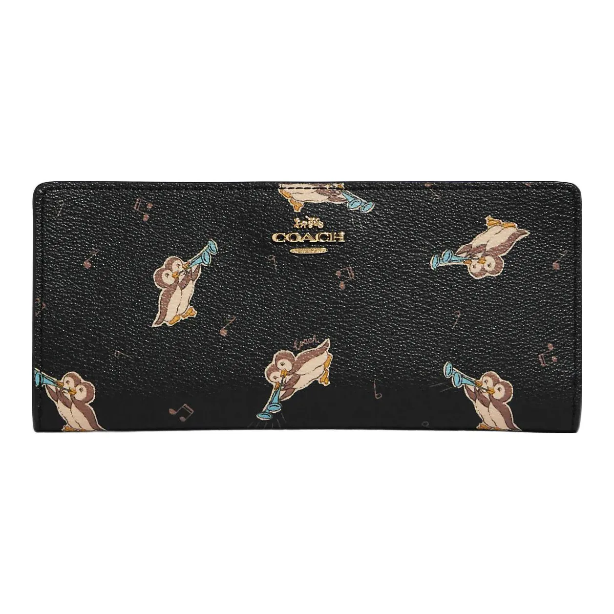 COACH Slim Wallet Coated Canvas With Smooth Leather Card Holder Wallet Women's Black