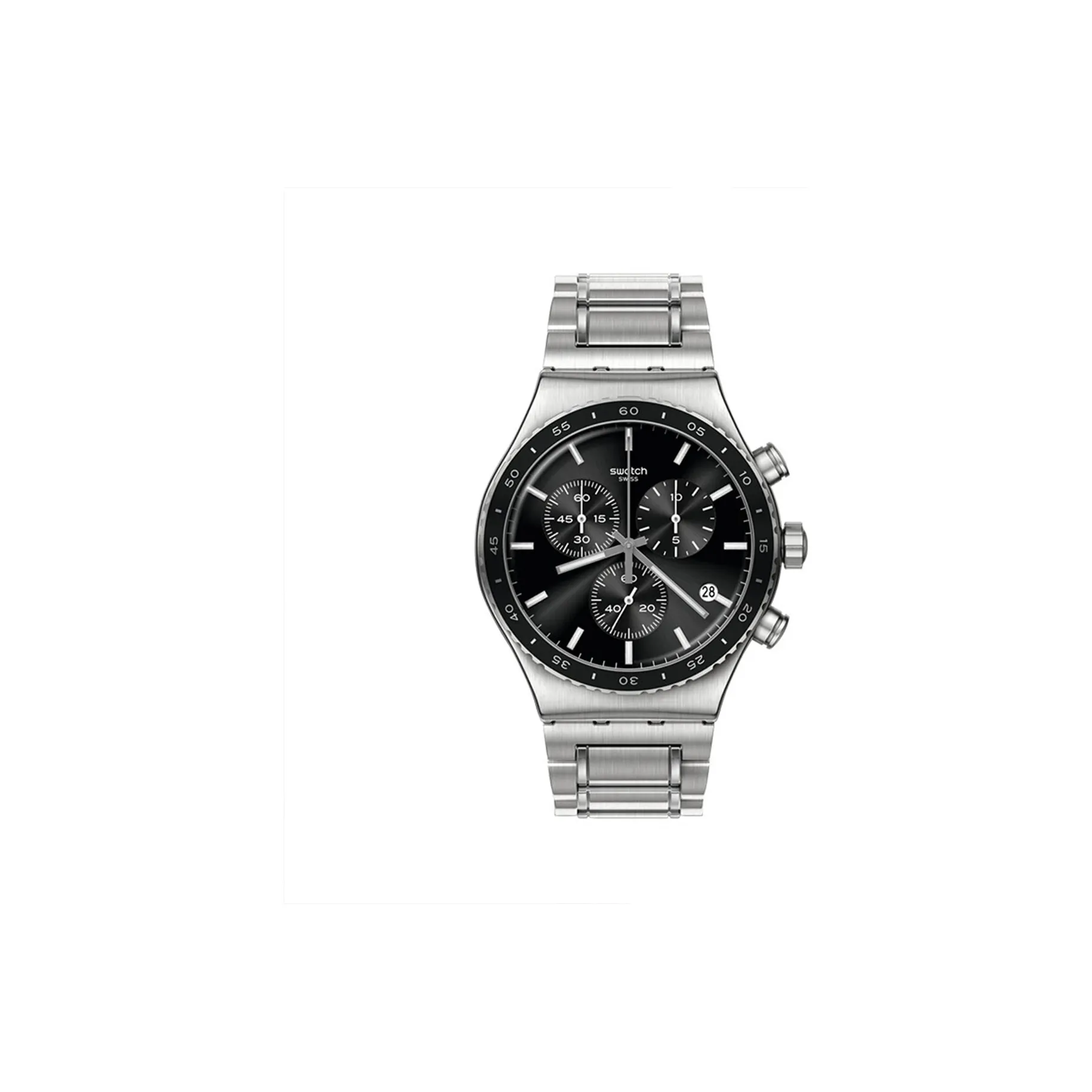 SWATCH Metal Series Кварцевый механизм Унисекс Часы 43 мм Черный циферблат Корпус из нержавеющей стали Стальной ремешок