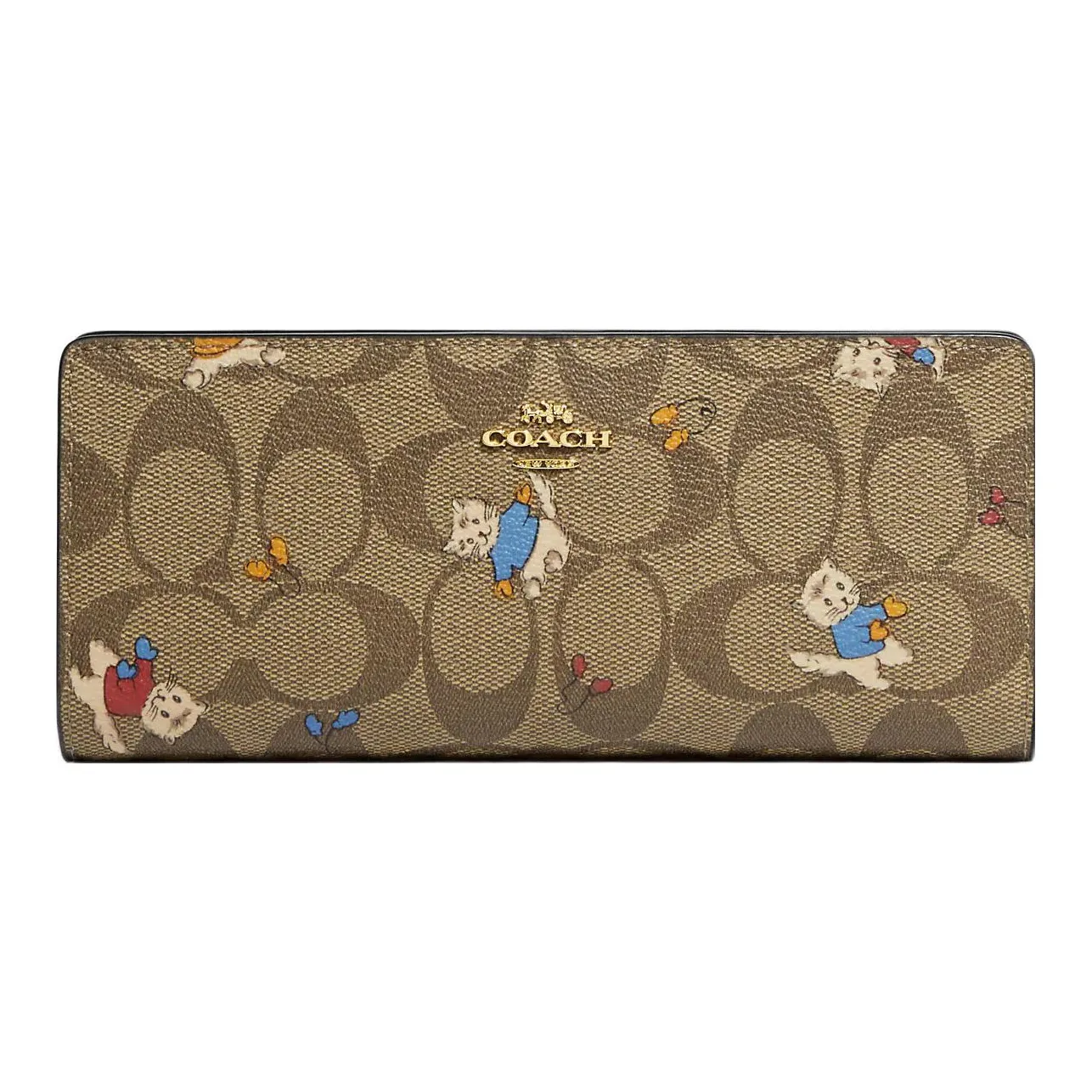 COACH Slim Wallet Coated Canvas With Smooth Leather Card Holder, Wallet Women's Khaki