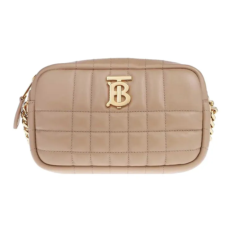 Burberry Quilted Leather Mini Lola Camera Bag Oat Beige/Gold tone