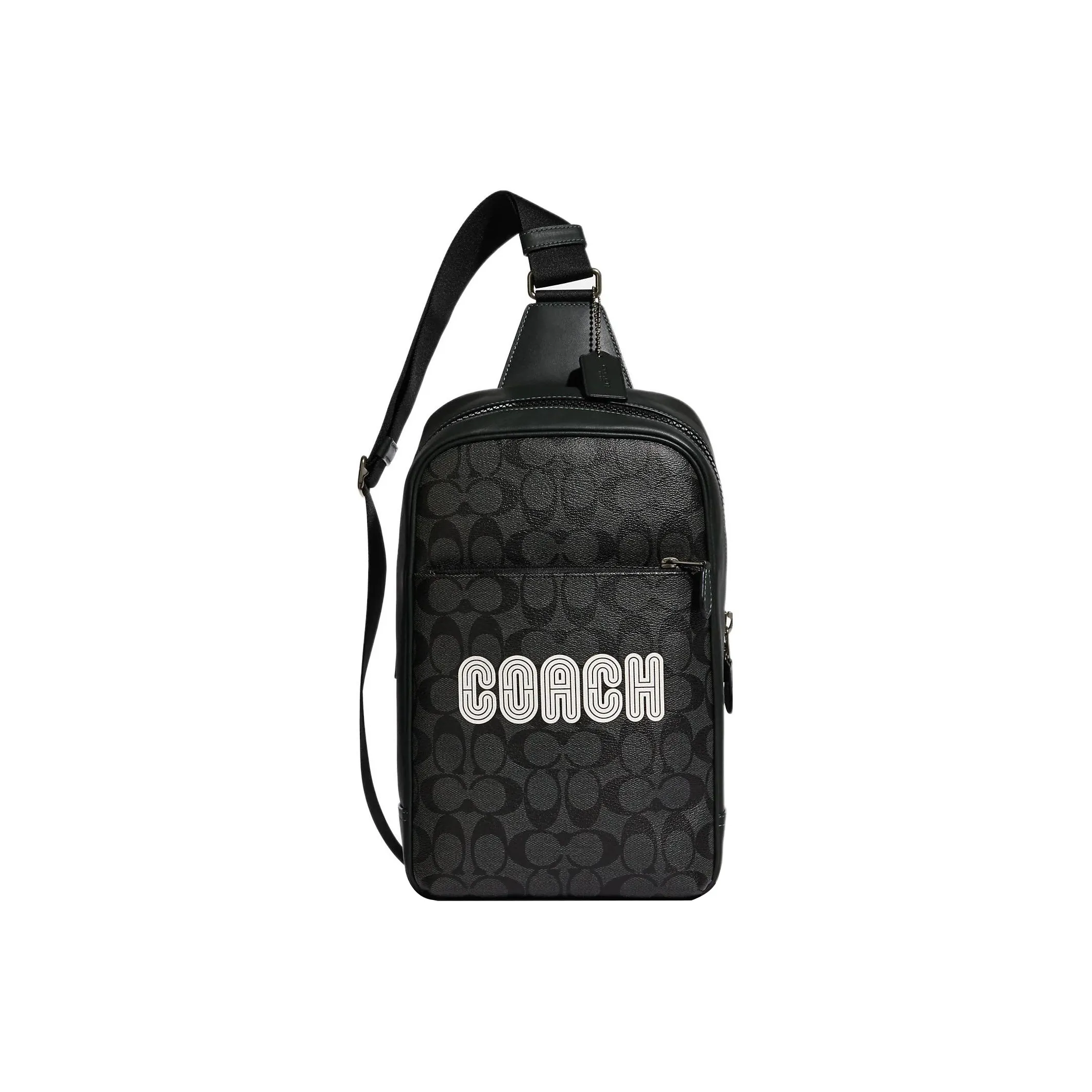COACH Westway Покрытый холст с гладкой телячьей кожей сумка через плечо маленькая мужская черно-белая