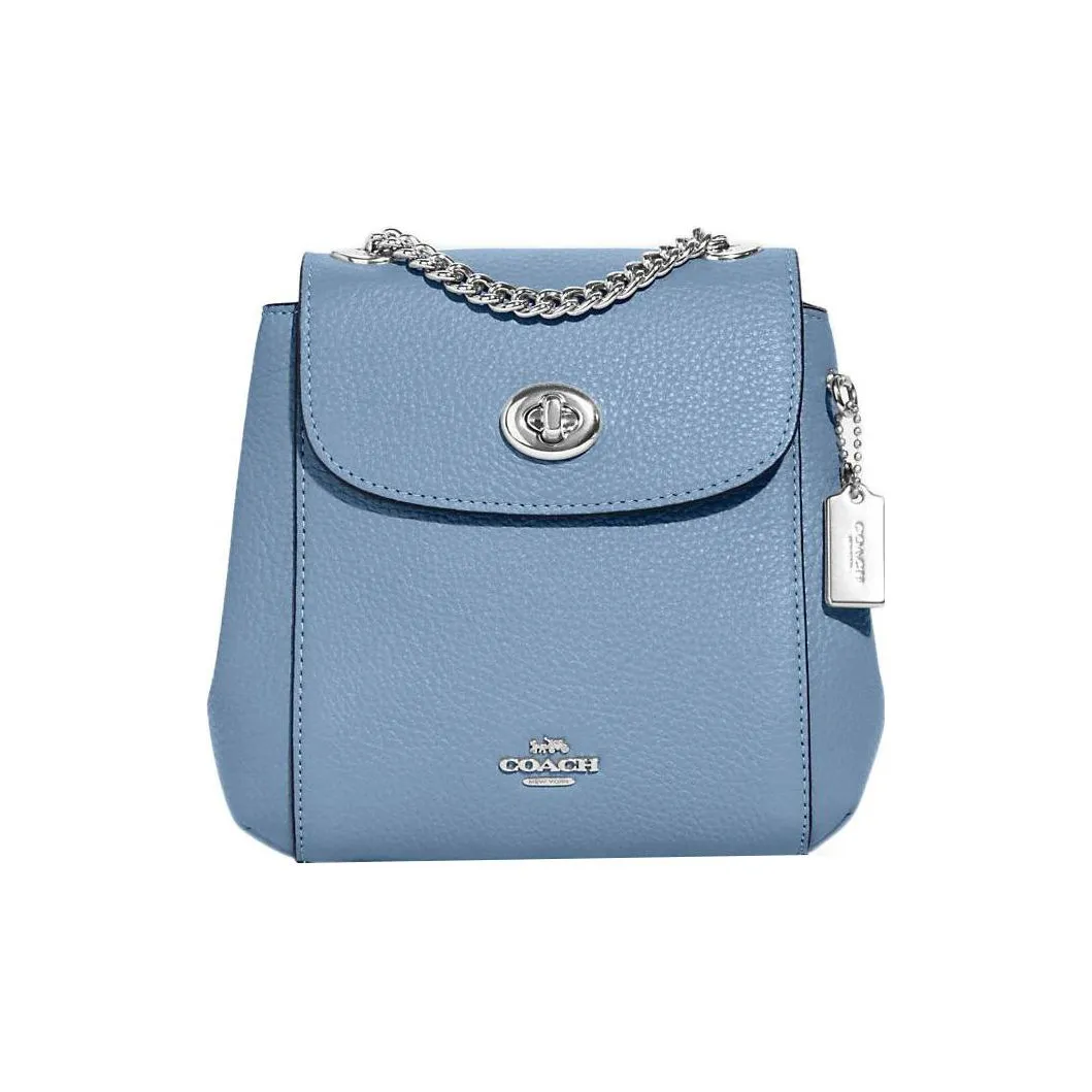 COACH Convertible Pebbled Leather One Shoulder Backpack Small Size Women's Cornflower Blue