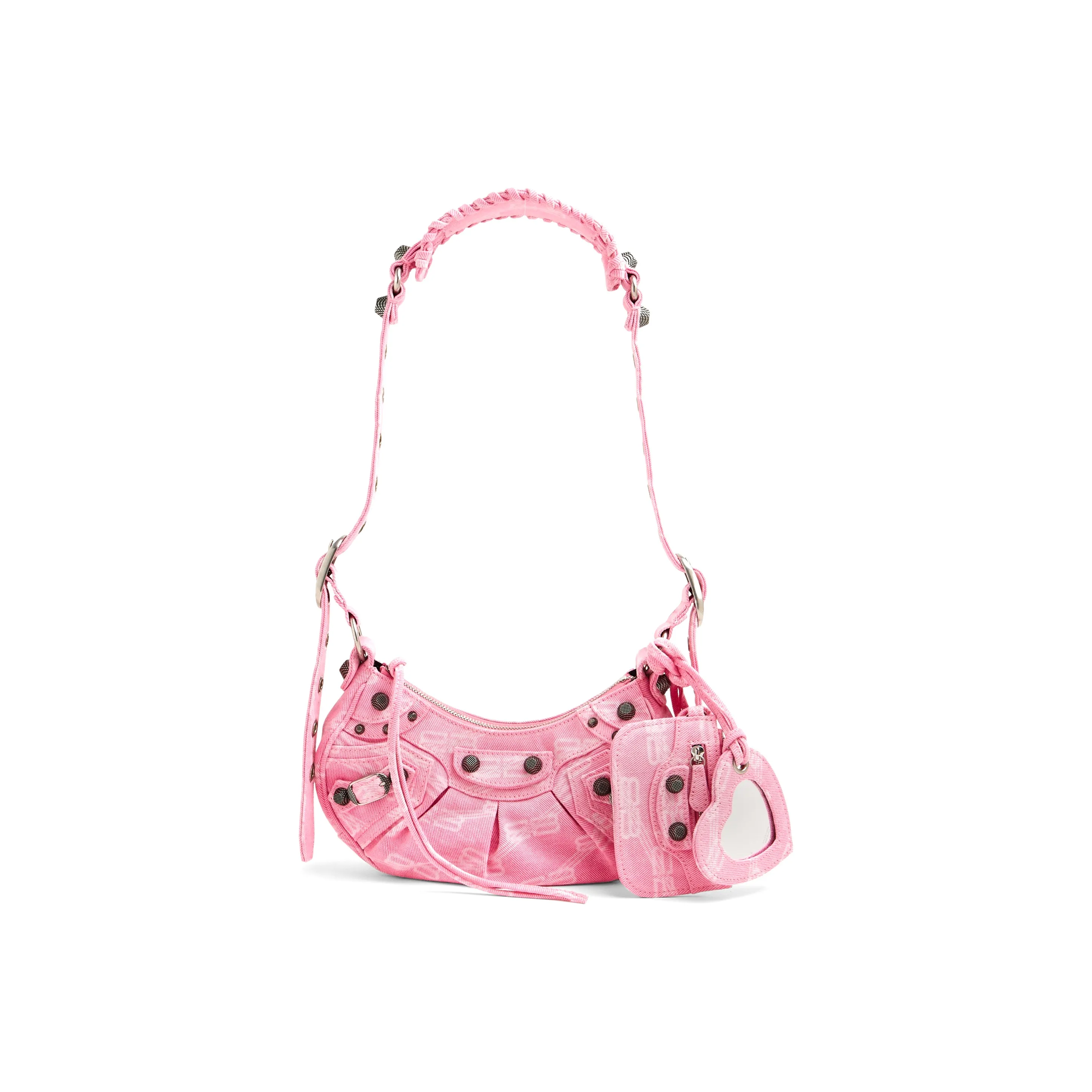 Balenciaga Le Cagole Cotton With Denim Crossbody Bag, Shoulder Bag Mini Women's Pink