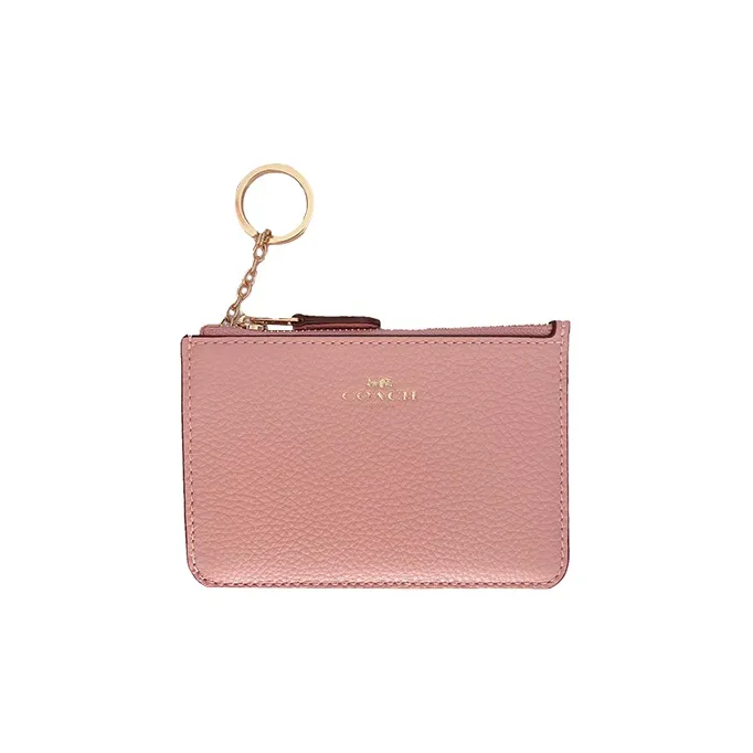 COACH Key Case Leather Coin Purse Key Pouch Card Holder, Wallet Women's Pink