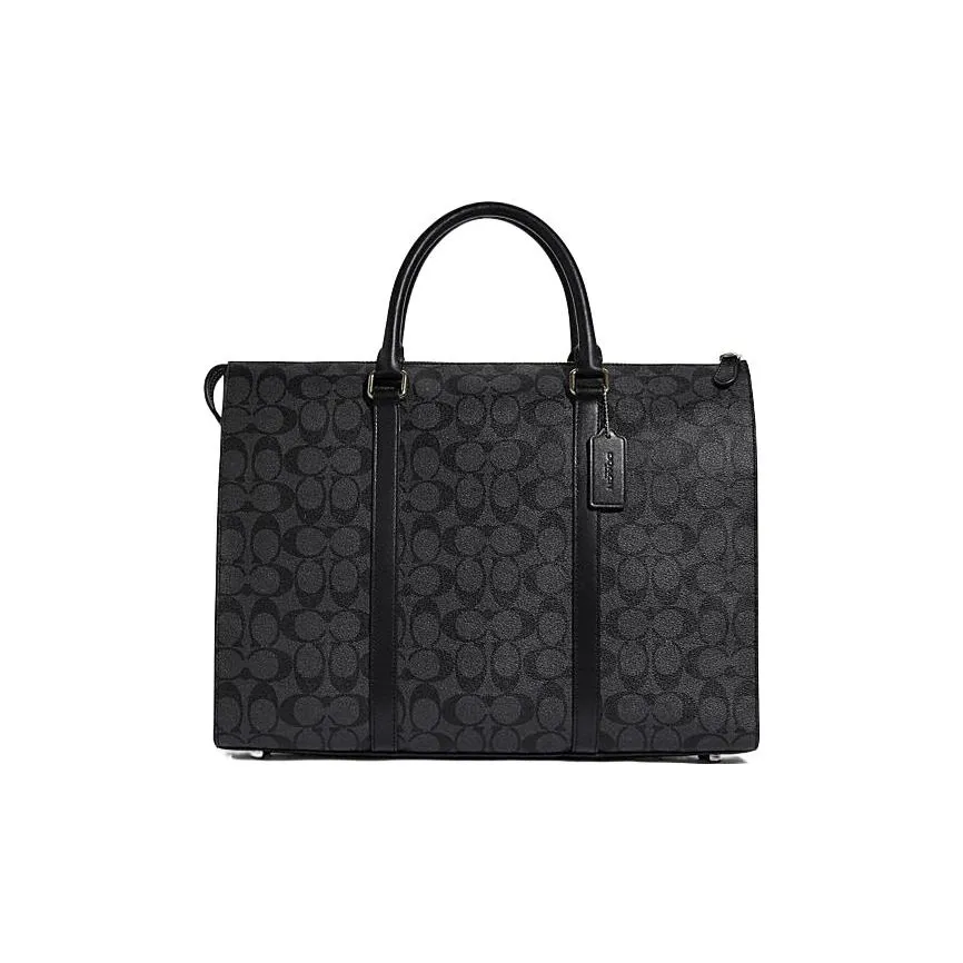 COACH Graham PVC Briefcase Portable Crossbody Bag Shoulder Bag Large Size Men's Black