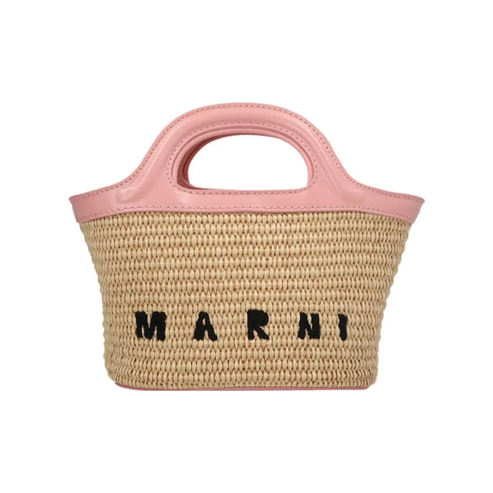 MARNI Cotton With Leather And Raffia Shoulder Bag, Crossbody Bag, Handbag Women's Pink/Brown/Black
